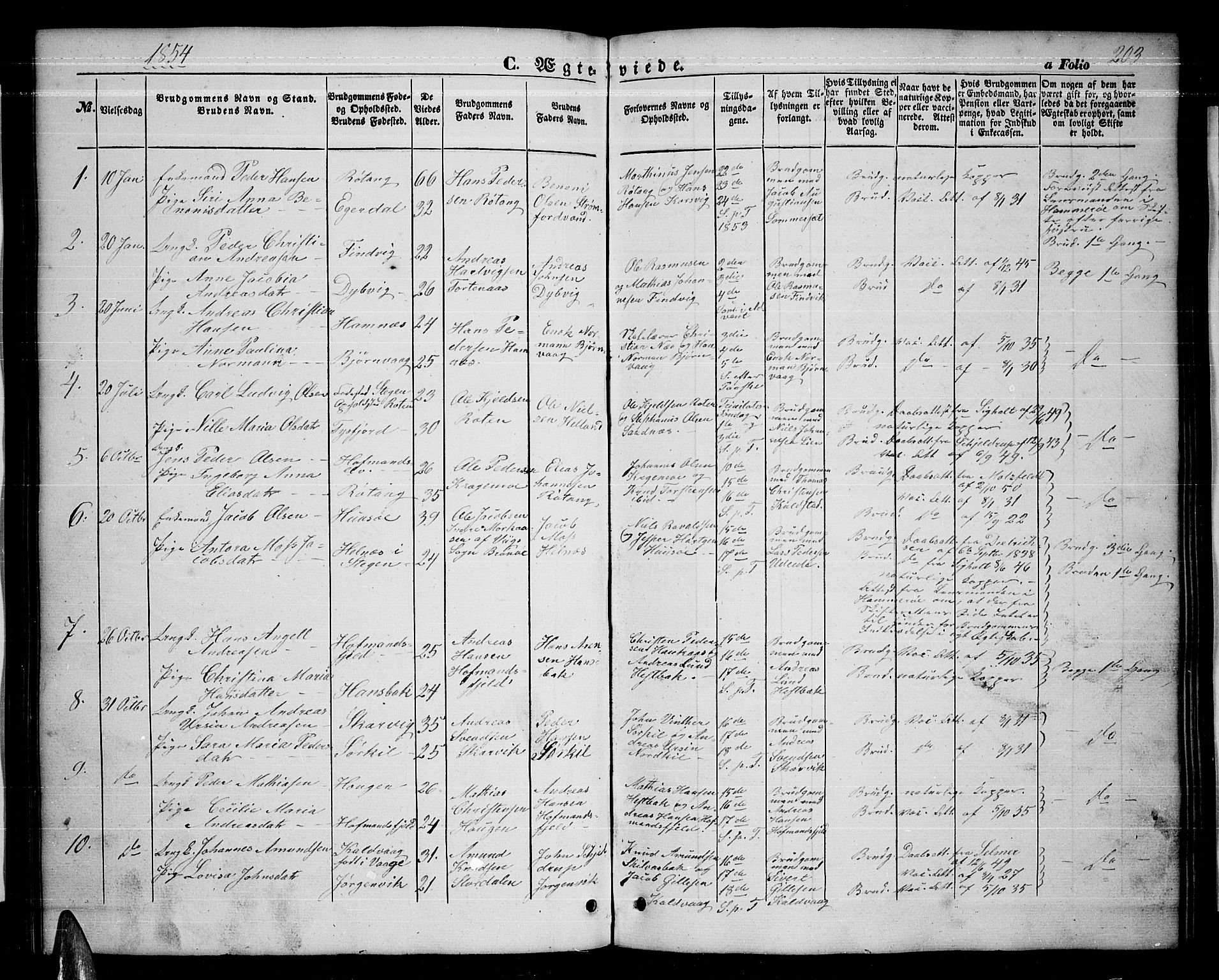 Ministerialprotokoller, klokkerbøker og fødselsregistre - Nordland, AV/SAT-A-1459/859/L0857: Parish register (copy) no. 859C03, 1854-1873, p. 203
