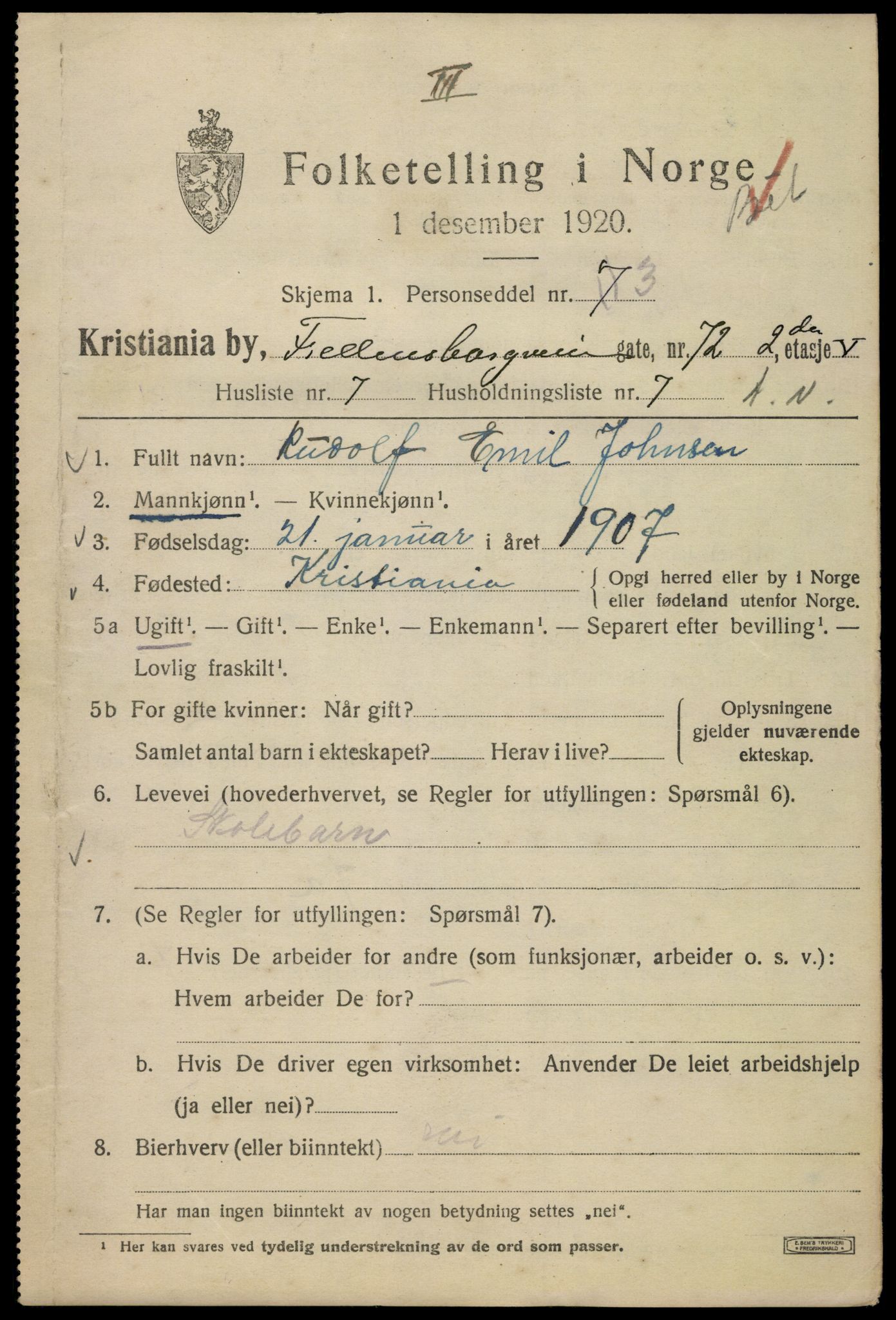 SAO, 1920 census for Kristiania, 1920, p. 237201