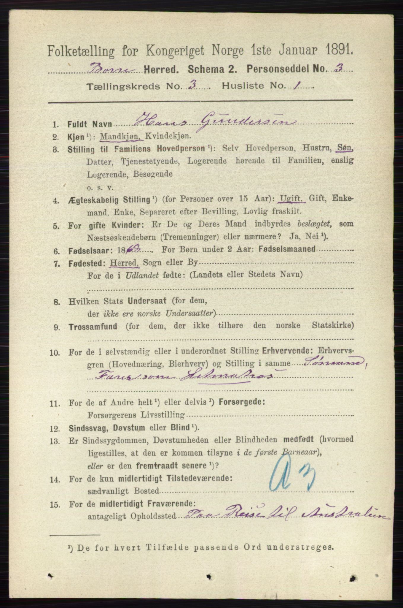 RA, 1891 census for 0717 Borre, 1891, p. 1217