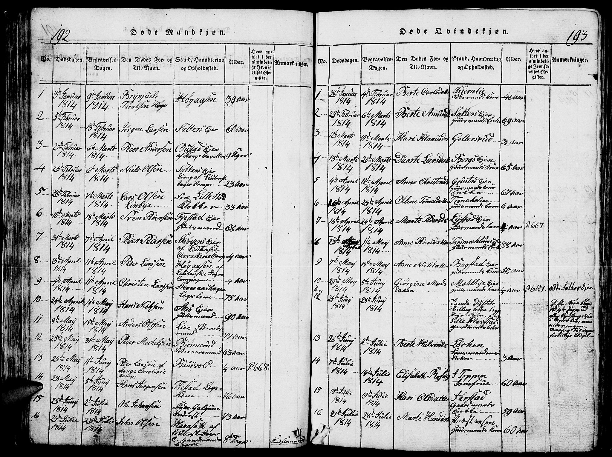 Romedal prestekontor, SAH/PREST-004/L/L0005: Parish register (copy) no. 5, 1814-1829, p. 192-193