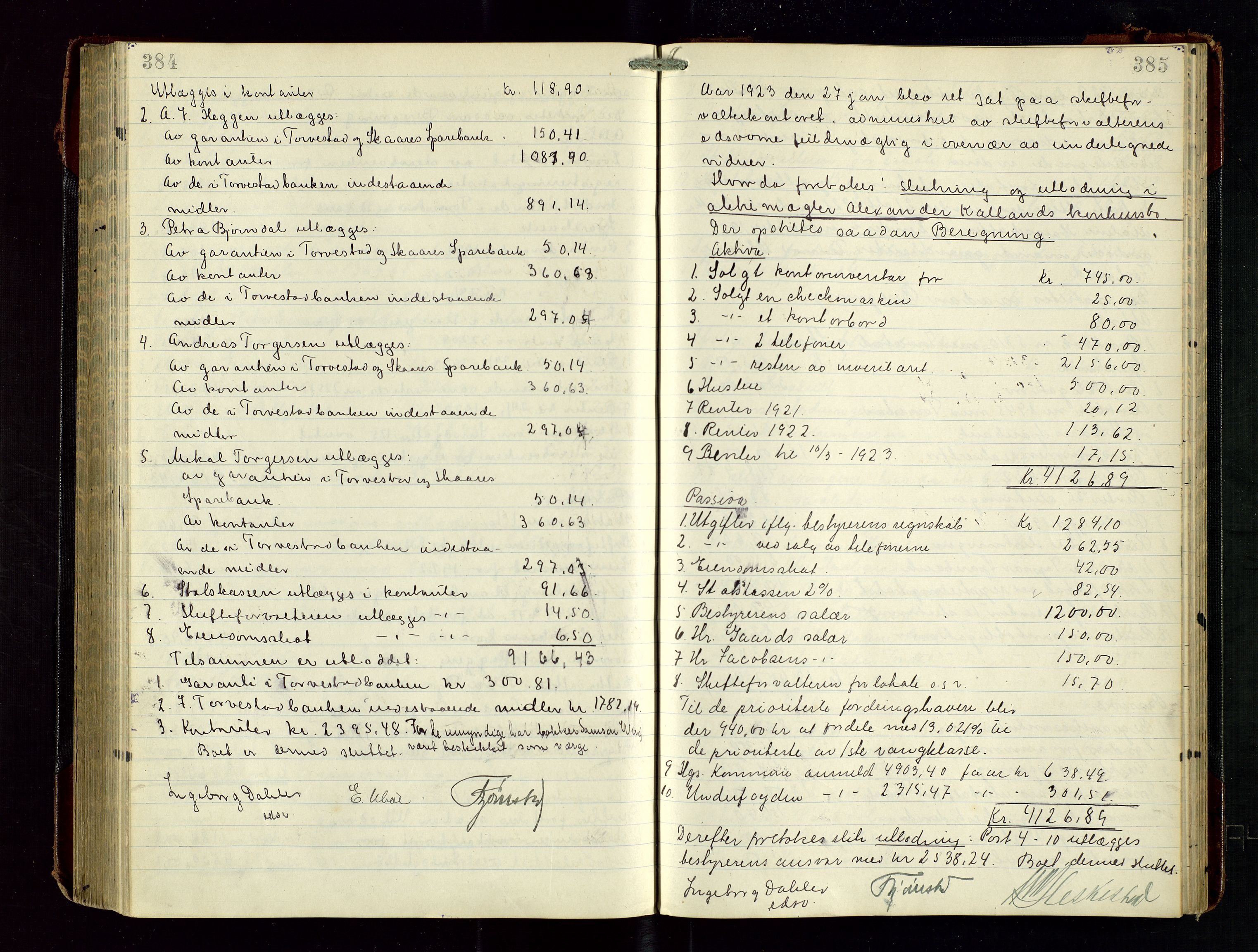 Haugesund tingrett, AV/SAST-A-101415/01/IV/IVD/L0003: Skifteutlodningsprotokoll, med register, 1915-1924, p. 384-385