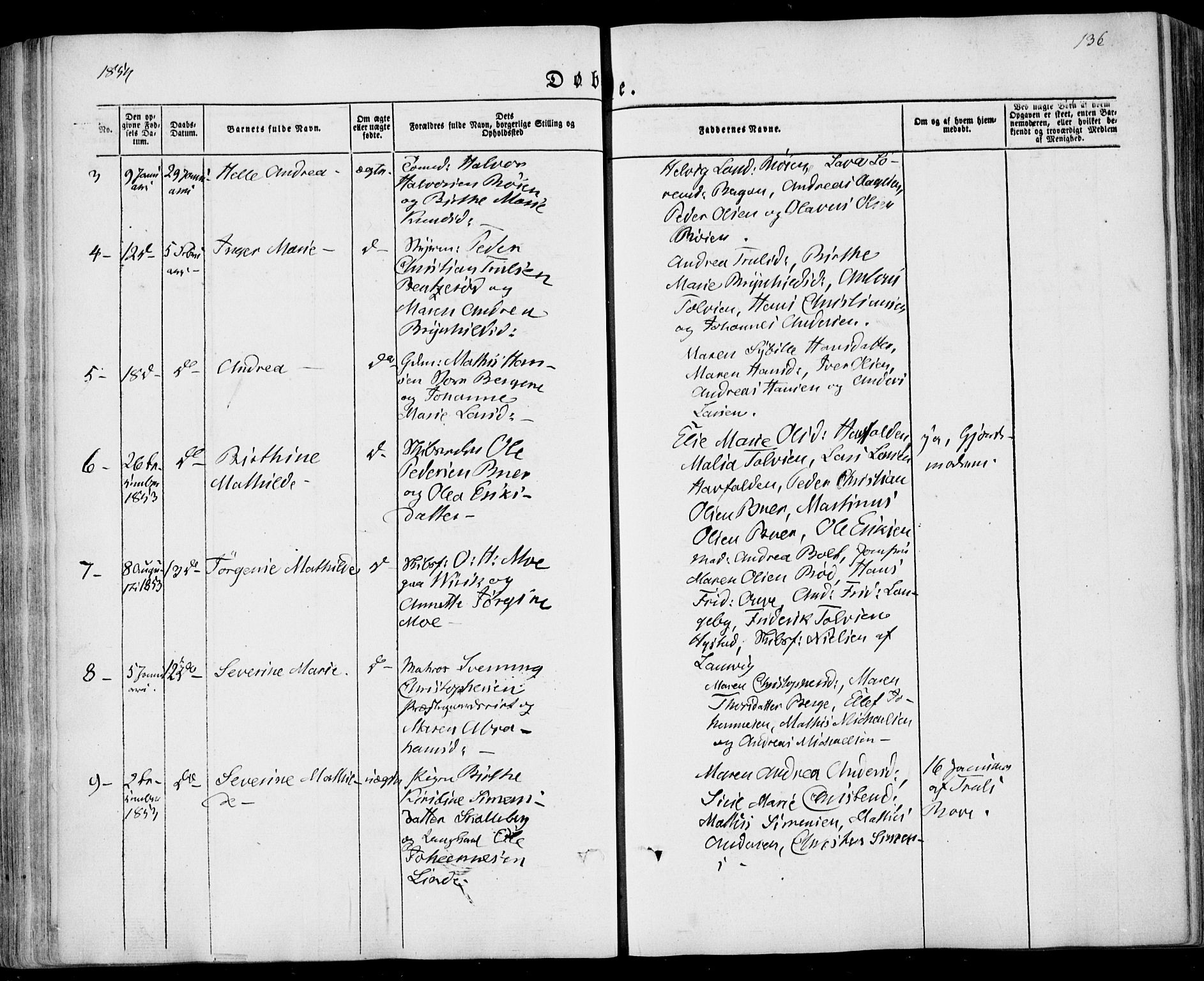 Sandar kirkebøker, SAKO/A-243/F/Fa/L0006: Parish register (official) no. 6, 1847-1860, p. 136
