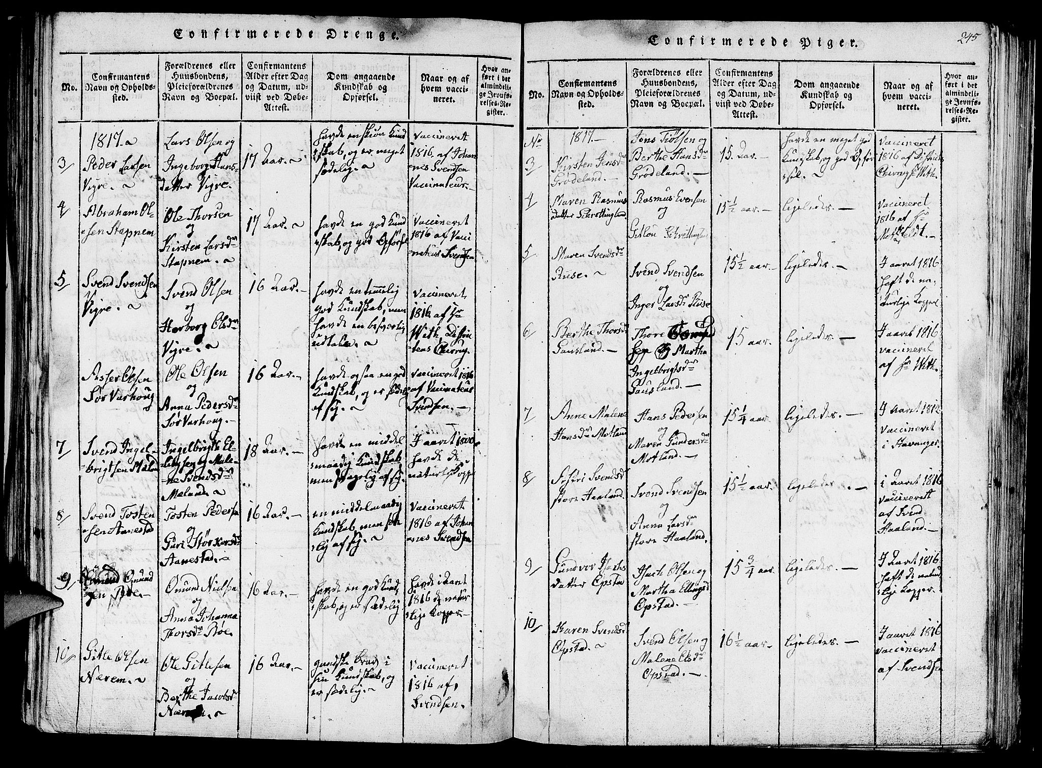 Hå sokneprestkontor, AV/SAST-A-101801/001/30BA/L0003: Parish register (official) no. A 3, 1815-1825, p. 245