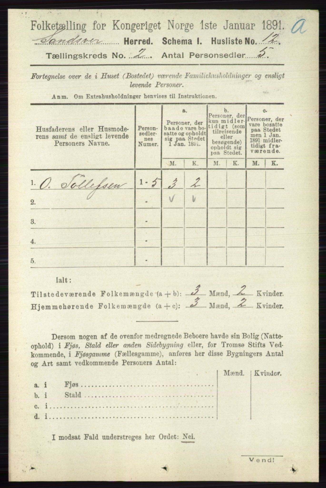 RA, 1891 census for 0629 Sandsvær, 1891, p. 603