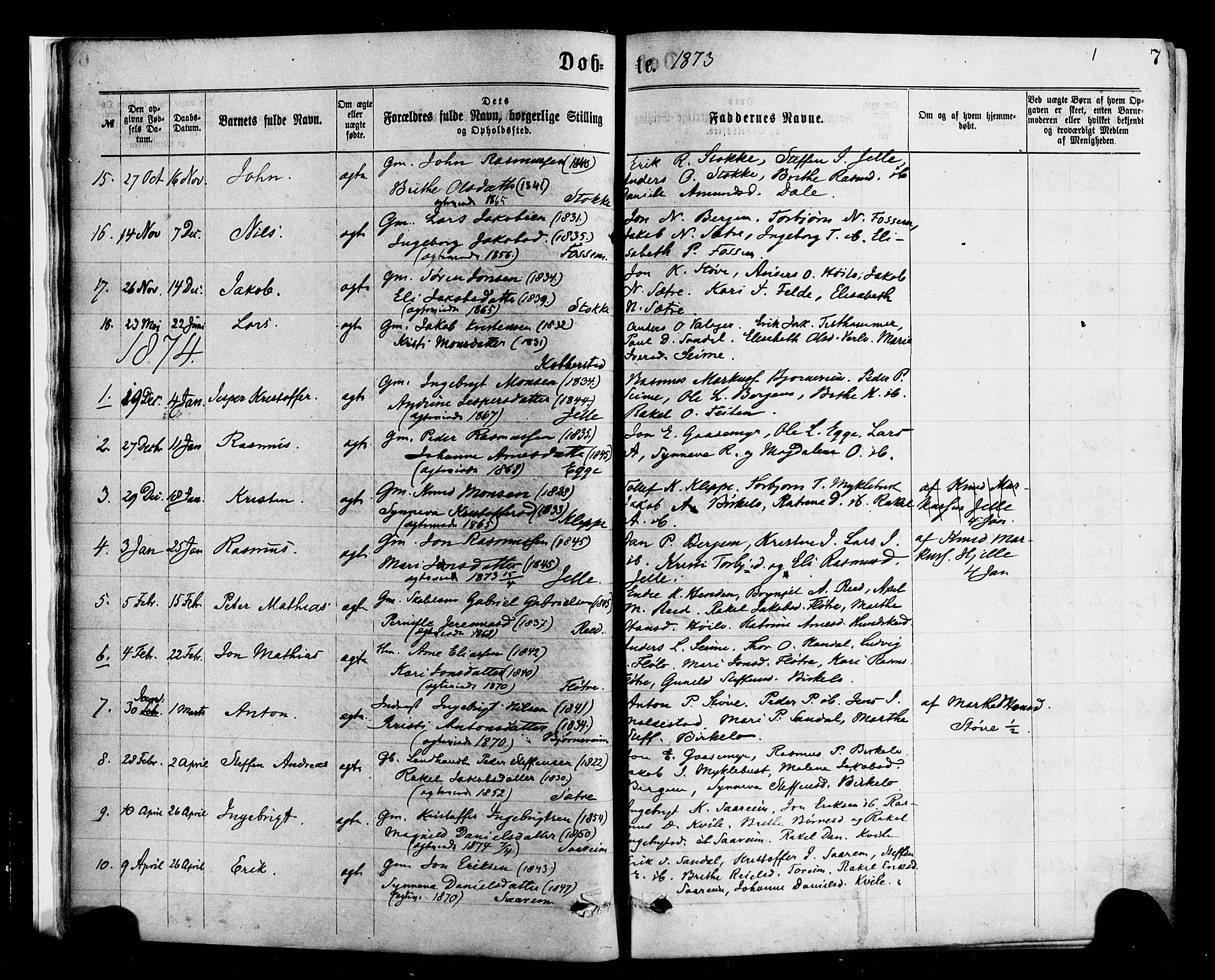 Gloppen sokneprestembete, SAB/A-80101/H/Haa/Haac/L0001: Parish register (official) no. C 1, 1871-1886, p. 7