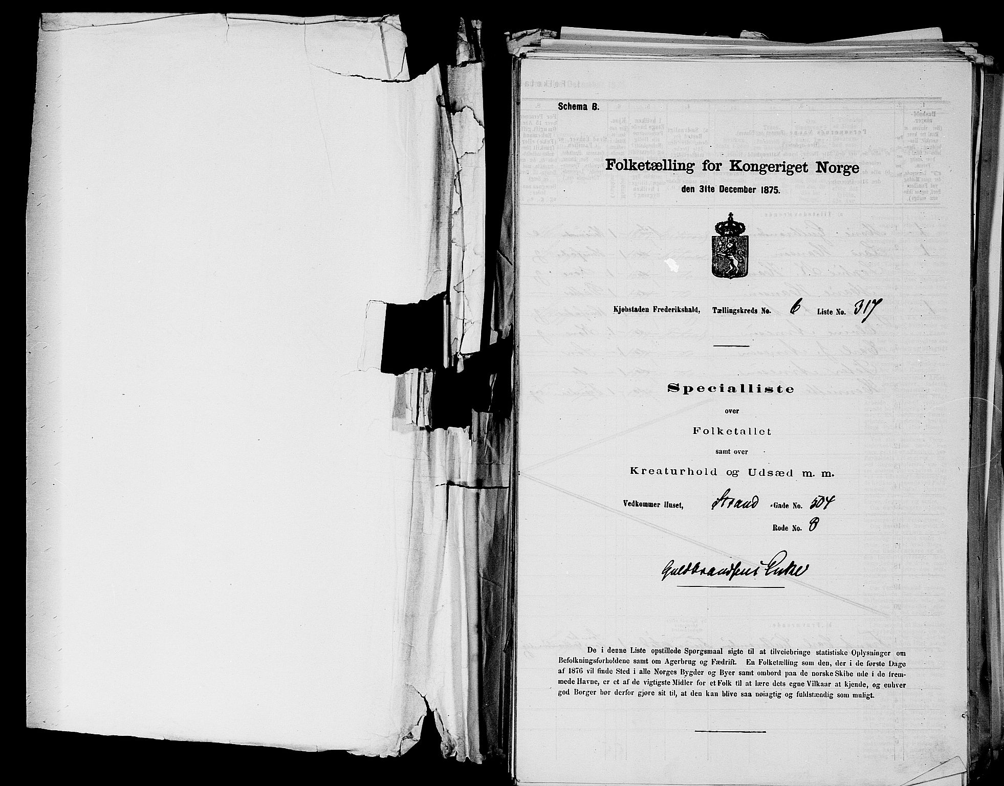 RA, 1875 census for 0101P Fredrikshald, 1875, p. 578