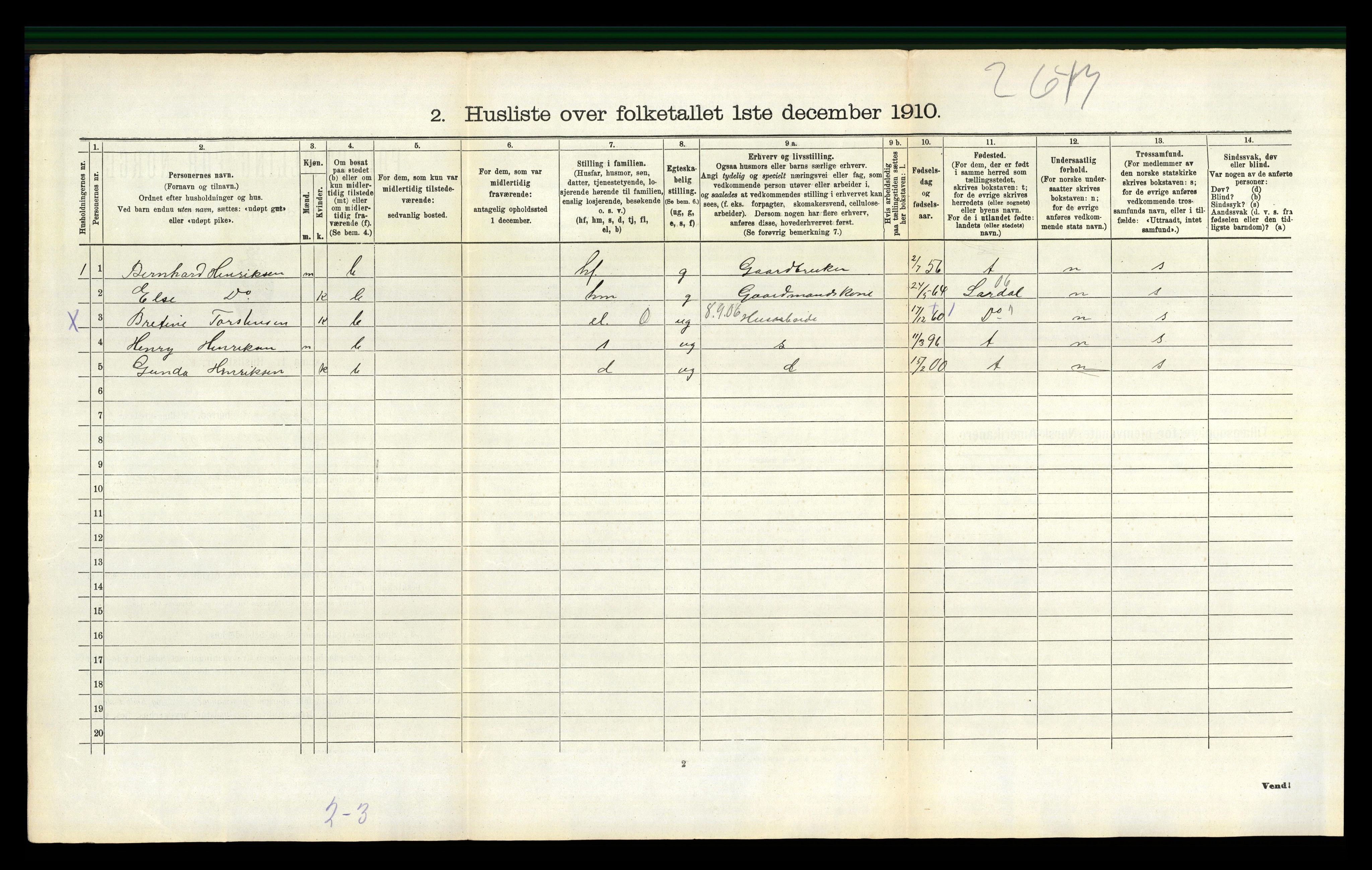 RA, 1910 census for Gjerpen, 1910, p. 2416