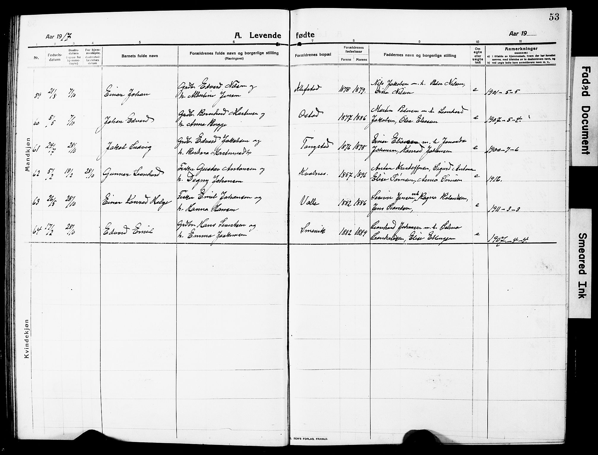 Ministerialprotokoller, klokkerbøker og fødselsregistre - Nordland, AV/SAT-A-1459/880/L1142: Parish register (copy) no. 880C04, 1913-1930, p. 53