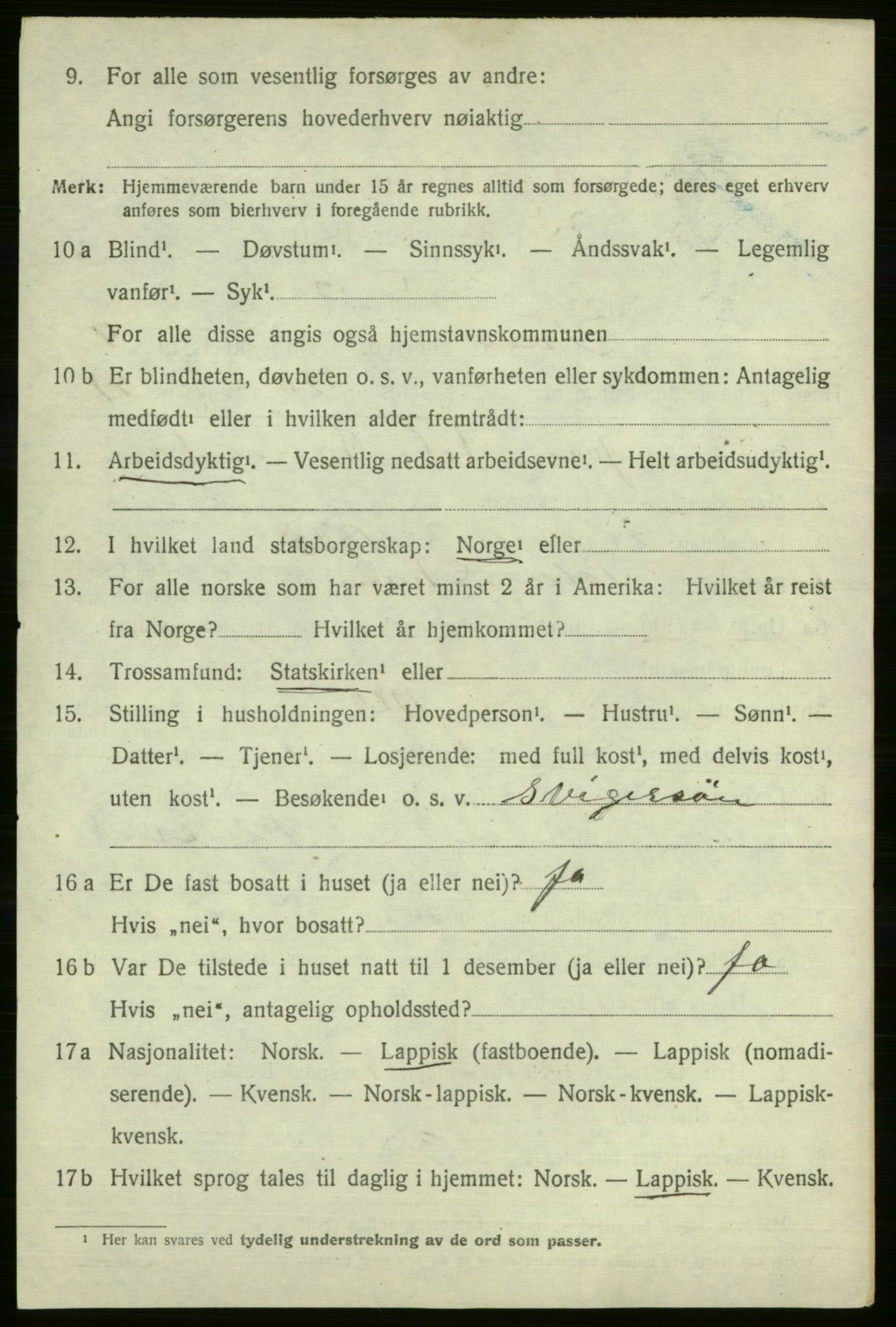 SATØ, 1920 census for Tana, 1920, p. 3027