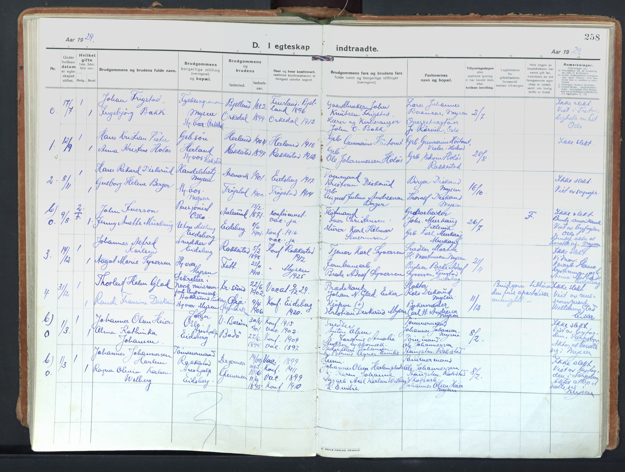 Eidsberg prestekontor Kirkebøker, AV/SAO-A-10905/F/Fd/L0001: Parish register (official) no. IV 1, 1921-1948, p. 258