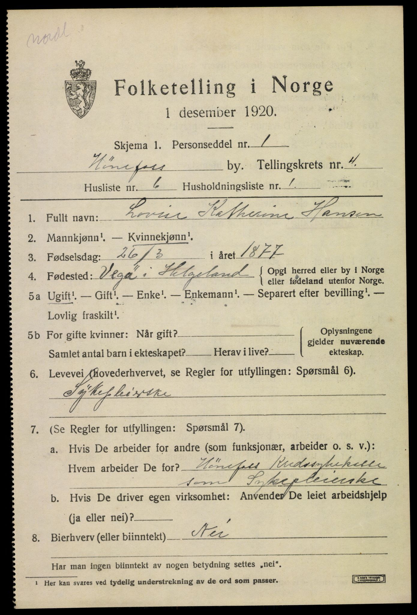 SAKO, 1920 census for Hønefoss, 1920, p. 6622