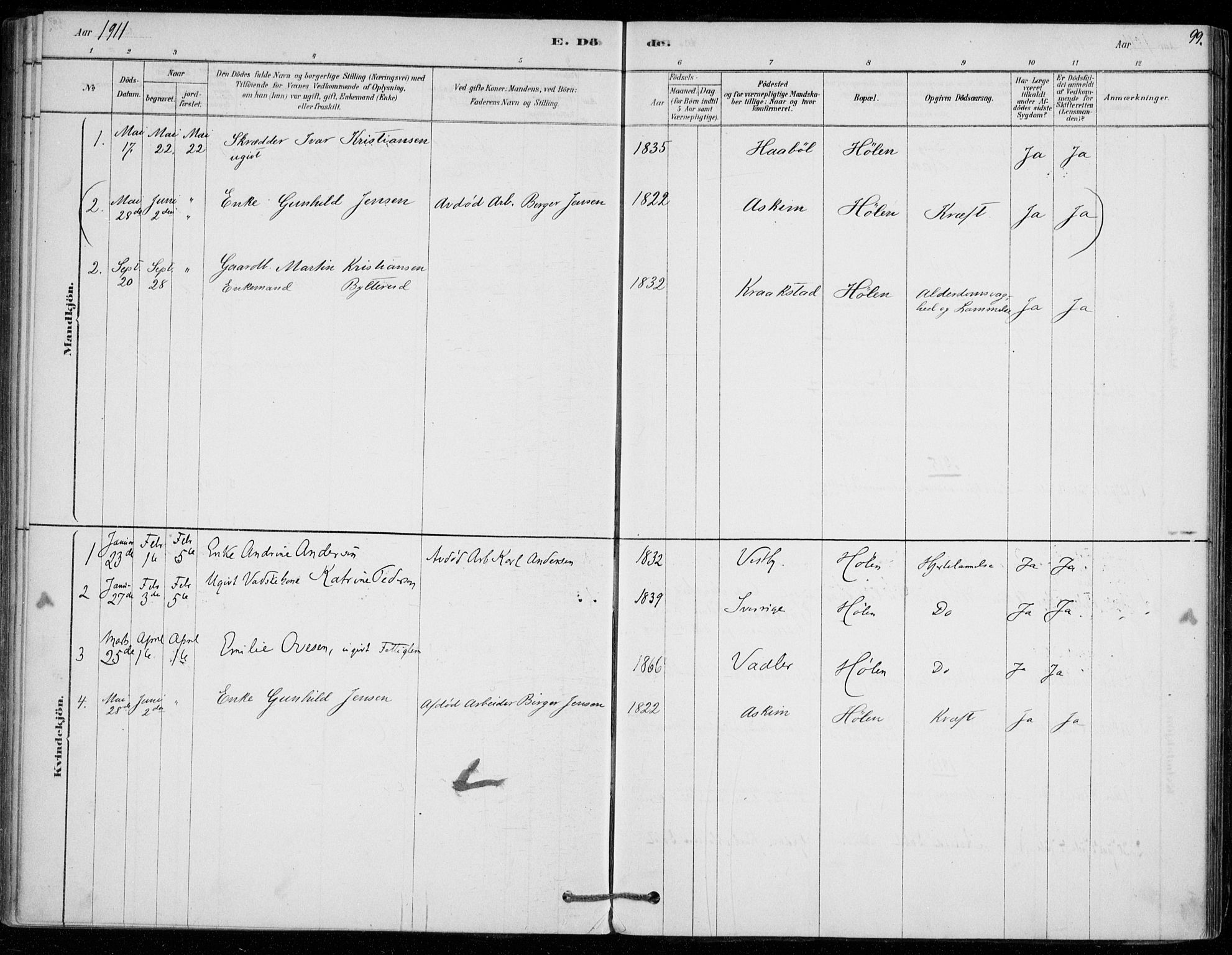 Vestby prestekontor Kirkebøker, SAO/A-10893/F/Fe/L0001: Parish register (official) no. V 1, 1878-1931, p. 99