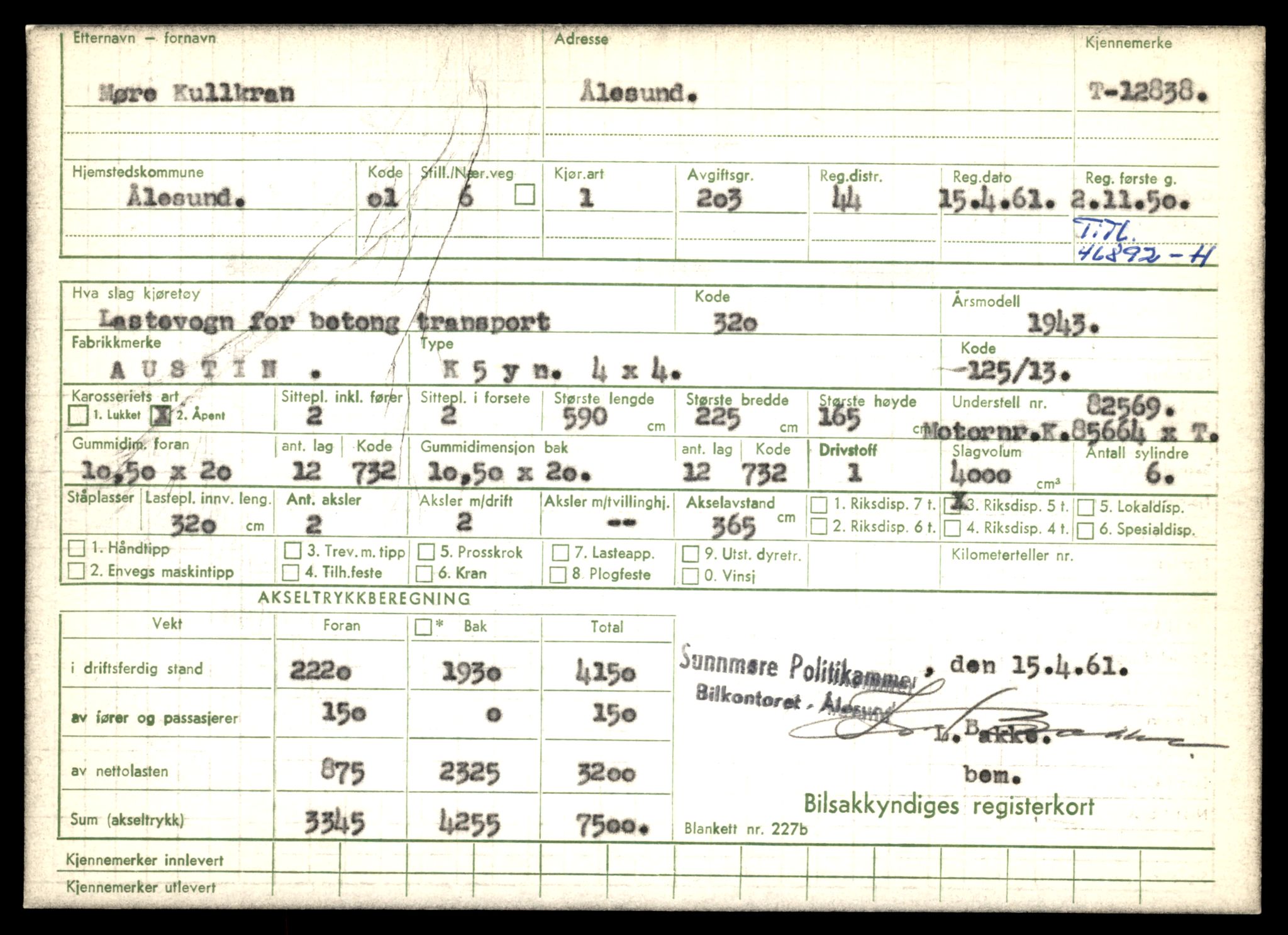 Møre og Romsdal vegkontor - Ålesund trafikkstasjon, AV/SAT-A-4099/F/Fe/L0036: Registreringskort for kjøretøy T 12831 - T 13030, 1927-1998, p. 183