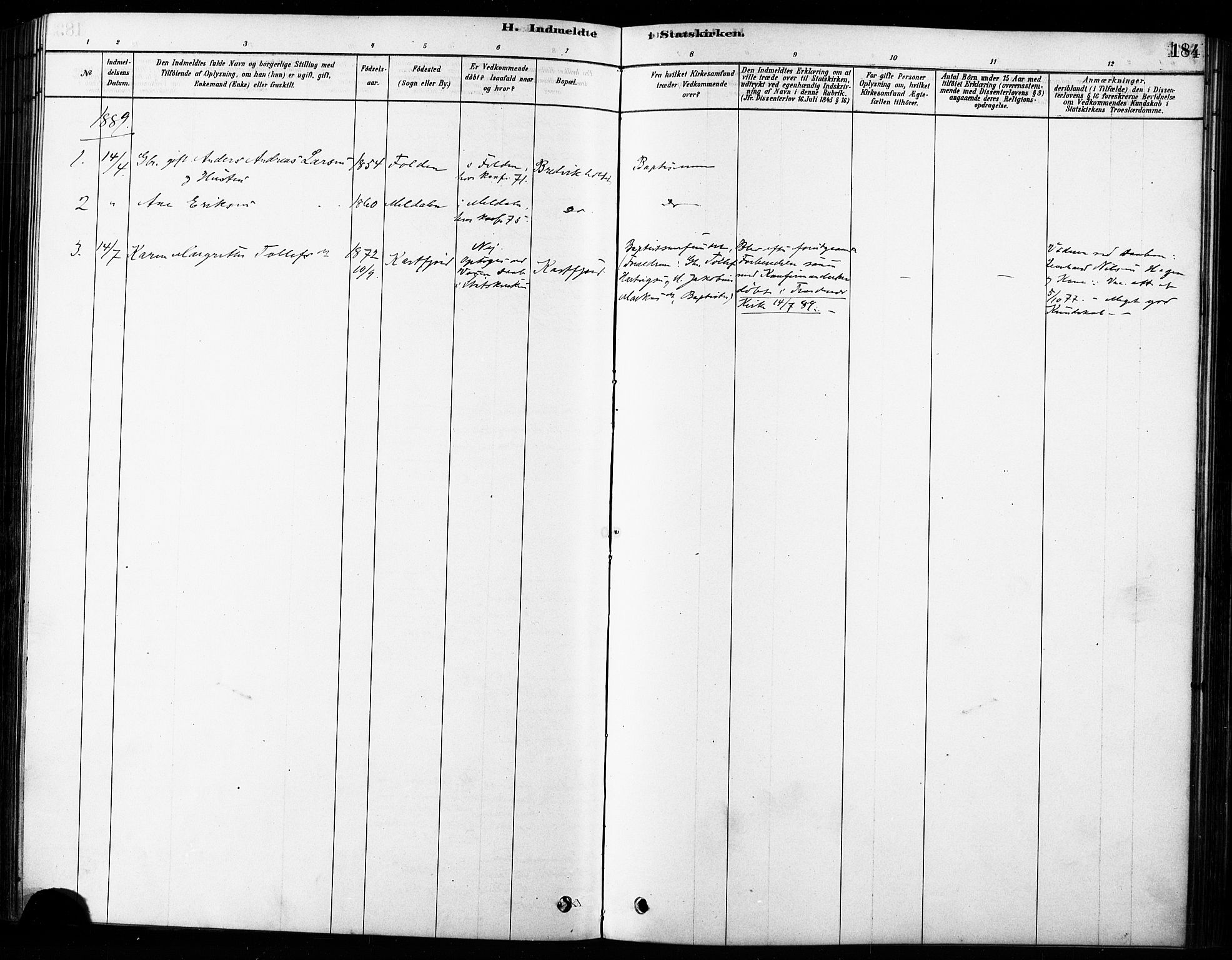 Trondenes sokneprestkontor, AV/SATØ-S-1319/H/Ha/L0015kirke: Parish register (official) no. 15, 1878-1889, p. 184