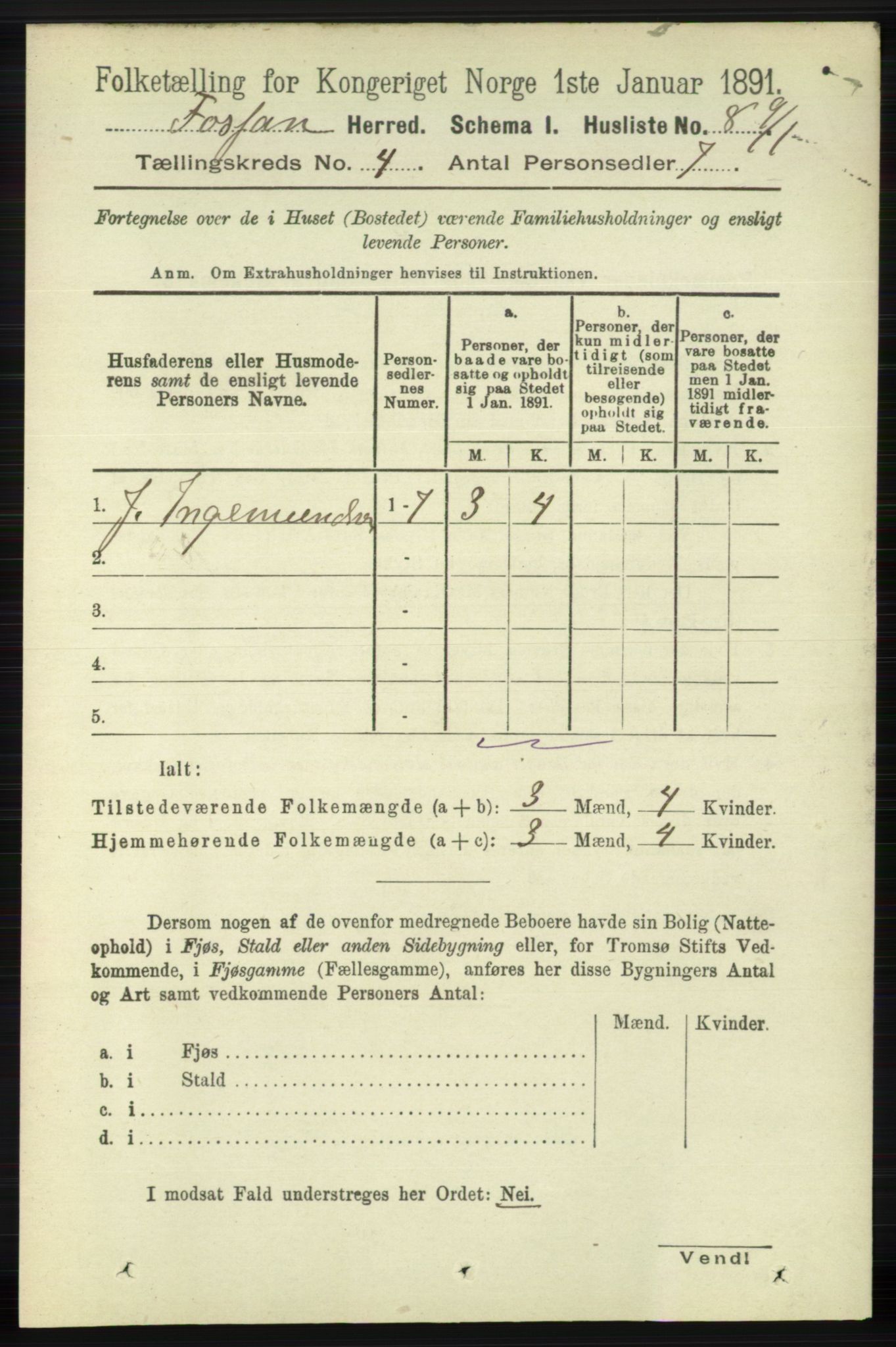 RA, 1891 census for 1129 Forsand, 1891, p. 503