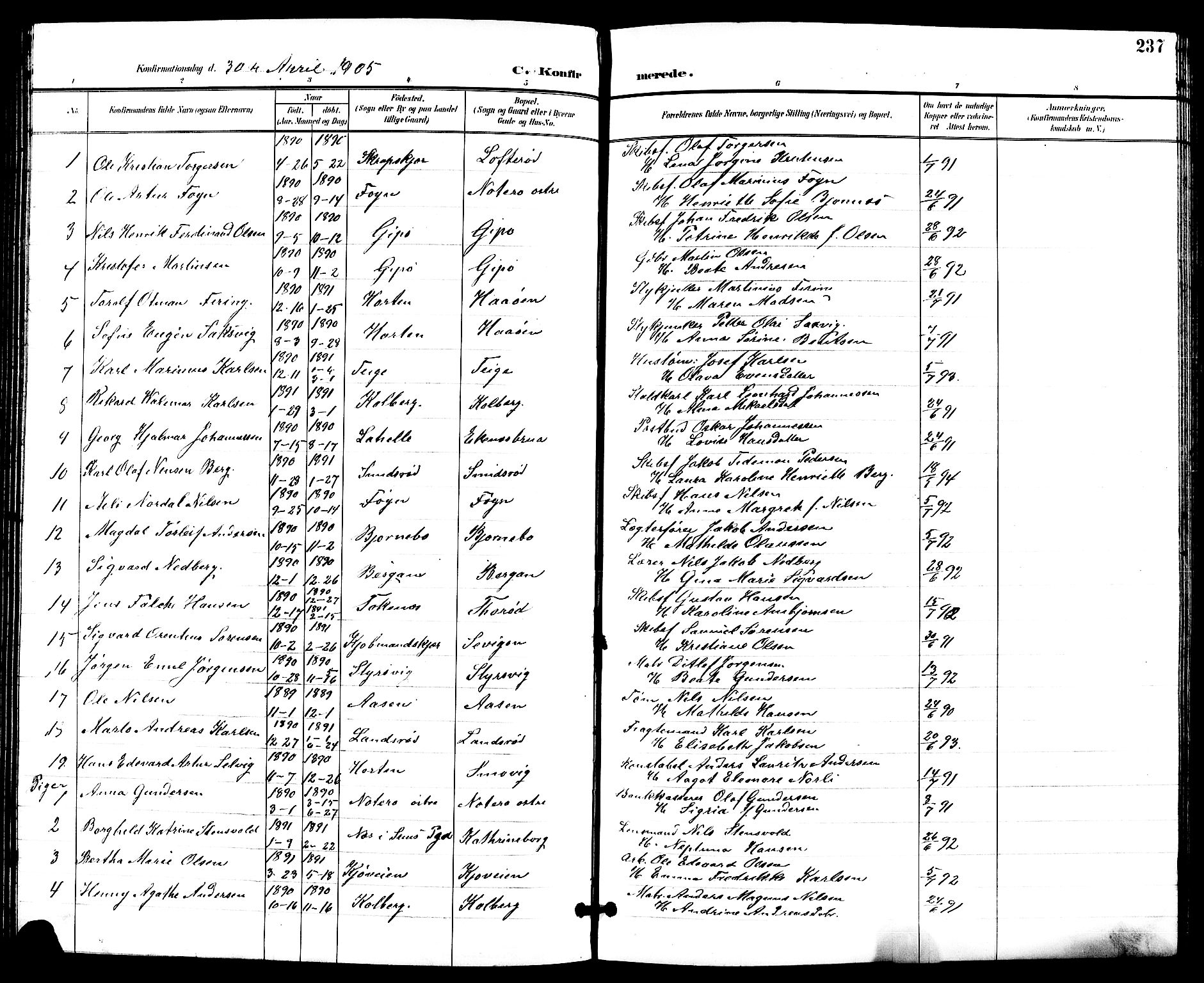 Nøtterøy kirkebøker, AV/SAKO-A-354/G/Ga/L0004: Parish register (copy) no. I 4, 1894-1909, p. 237