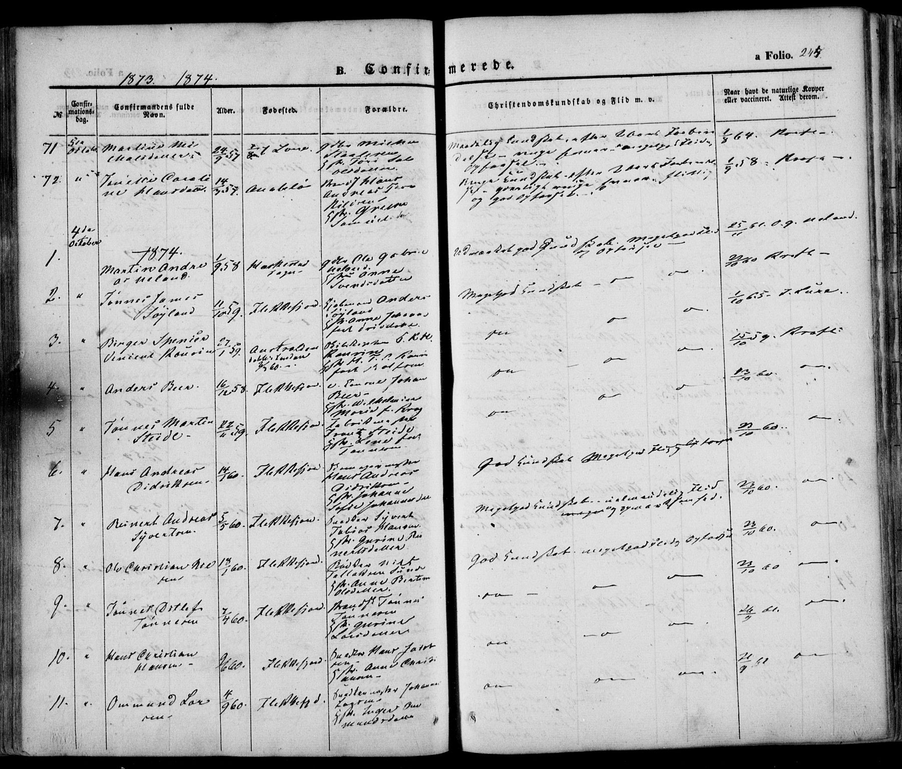 Flekkefjord sokneprestkontor, AV/SAK-1111-0012/F/Fa/Fac/L0005: Parish register (official) no. A 5, 1849-1875, p. 244