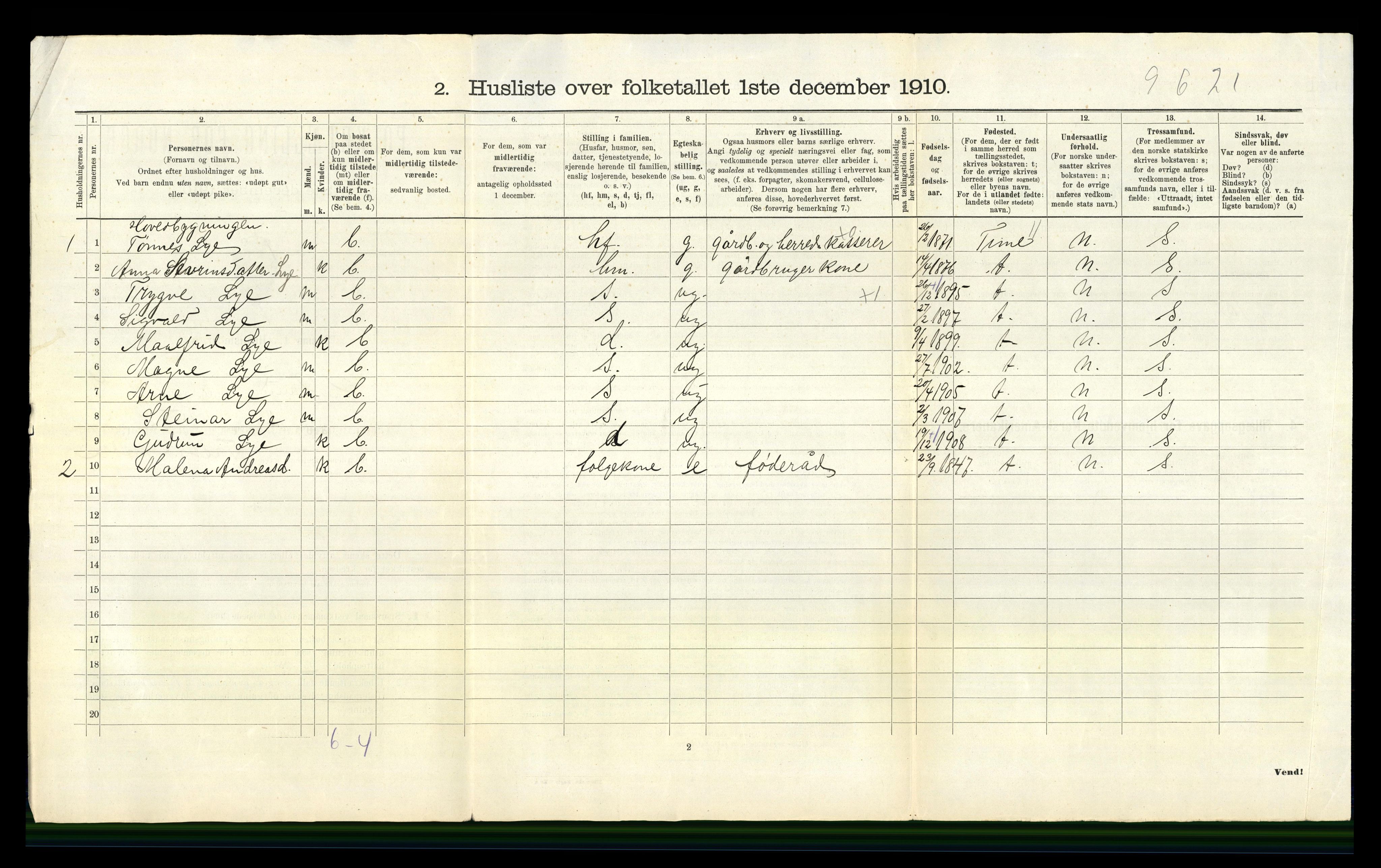 RA, 1910 census for Hetland, 1910, p. 1506