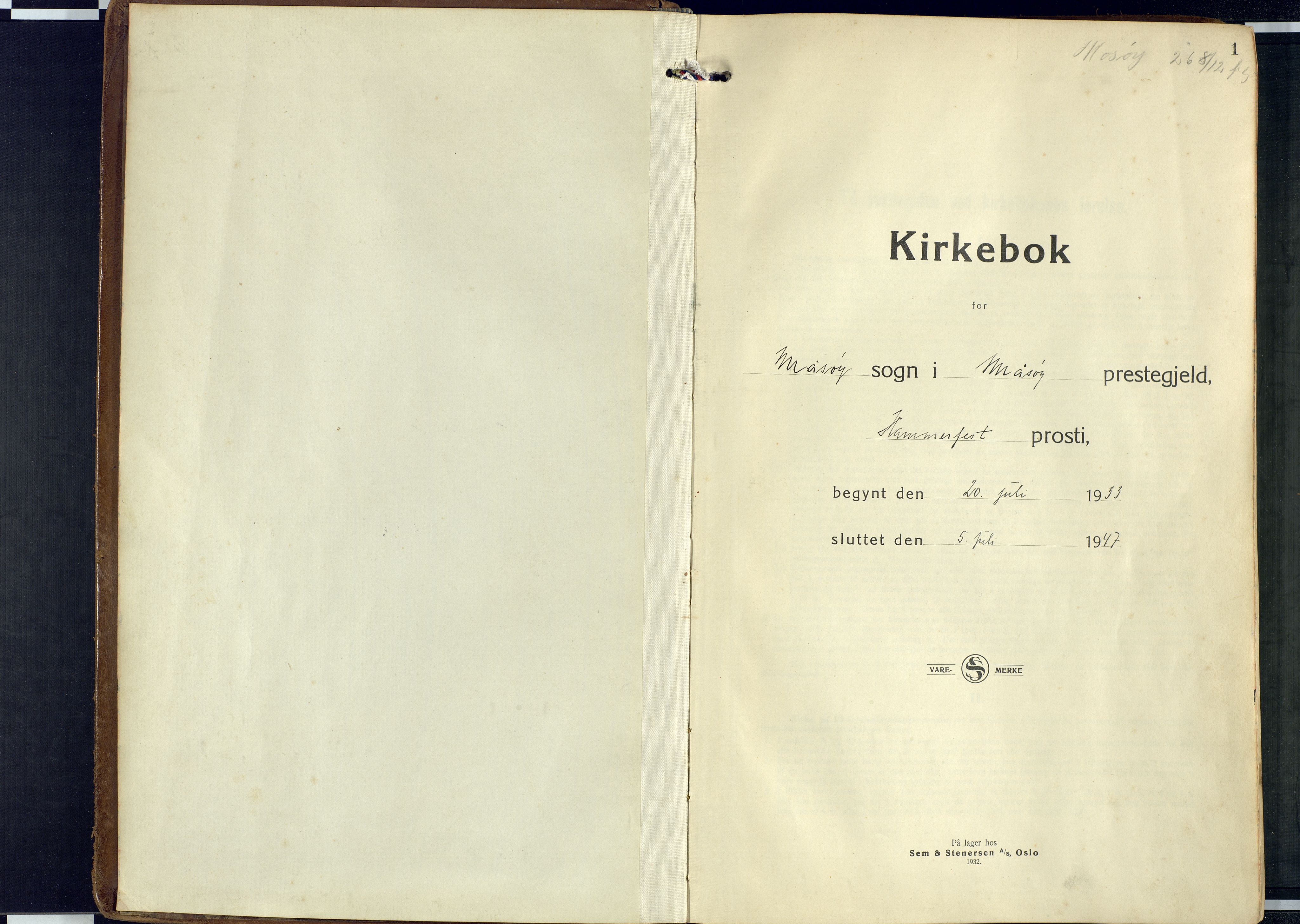 Måsøy sokneprestkontor, AV/SATØ-S-1348/H/Ha/L0011kirke: Parish register (official) no. 11, 1933-1947, p. 1