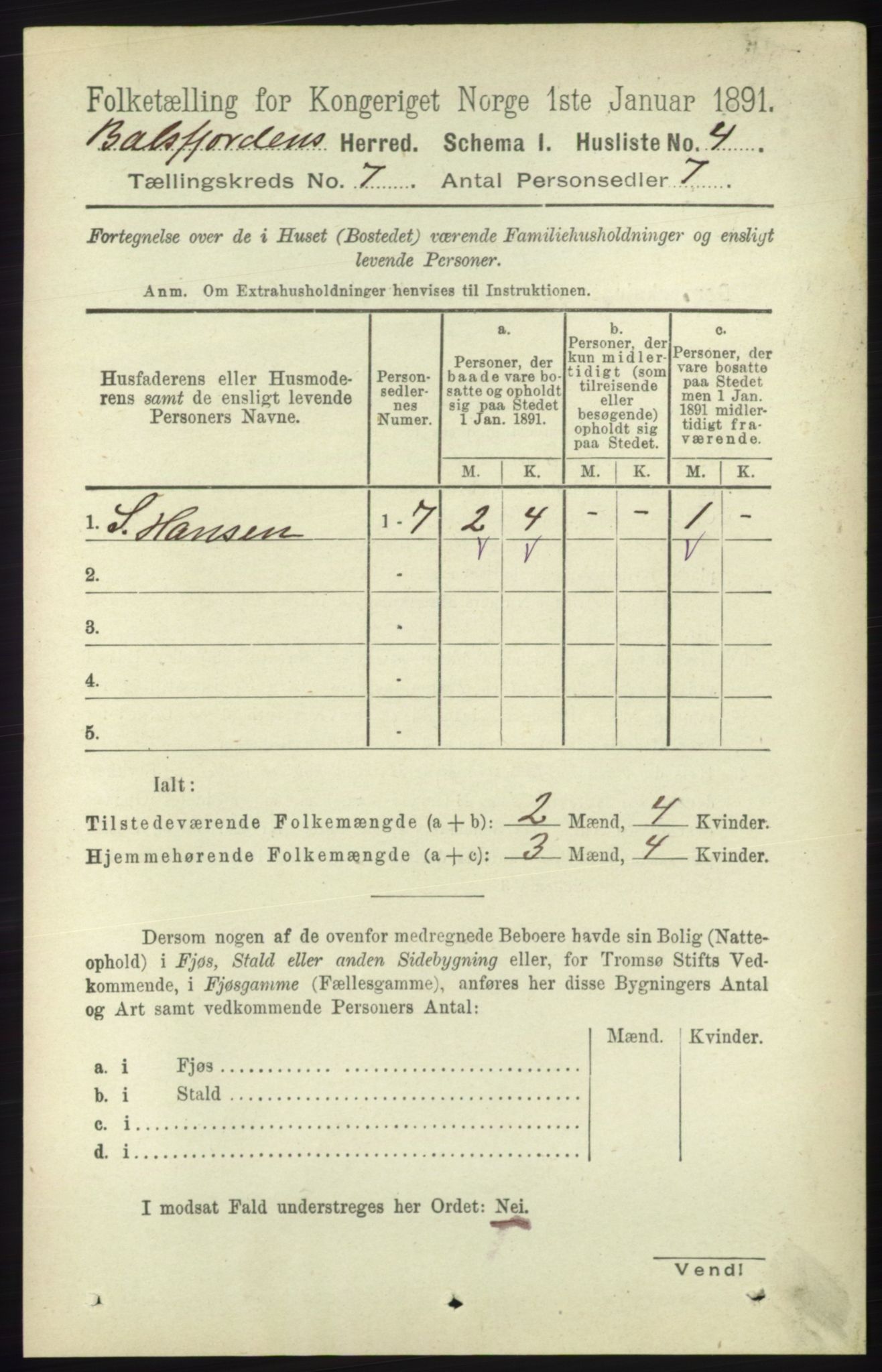 RA, 1891 census for 1933 Balsfjord, 1891, p. 1976