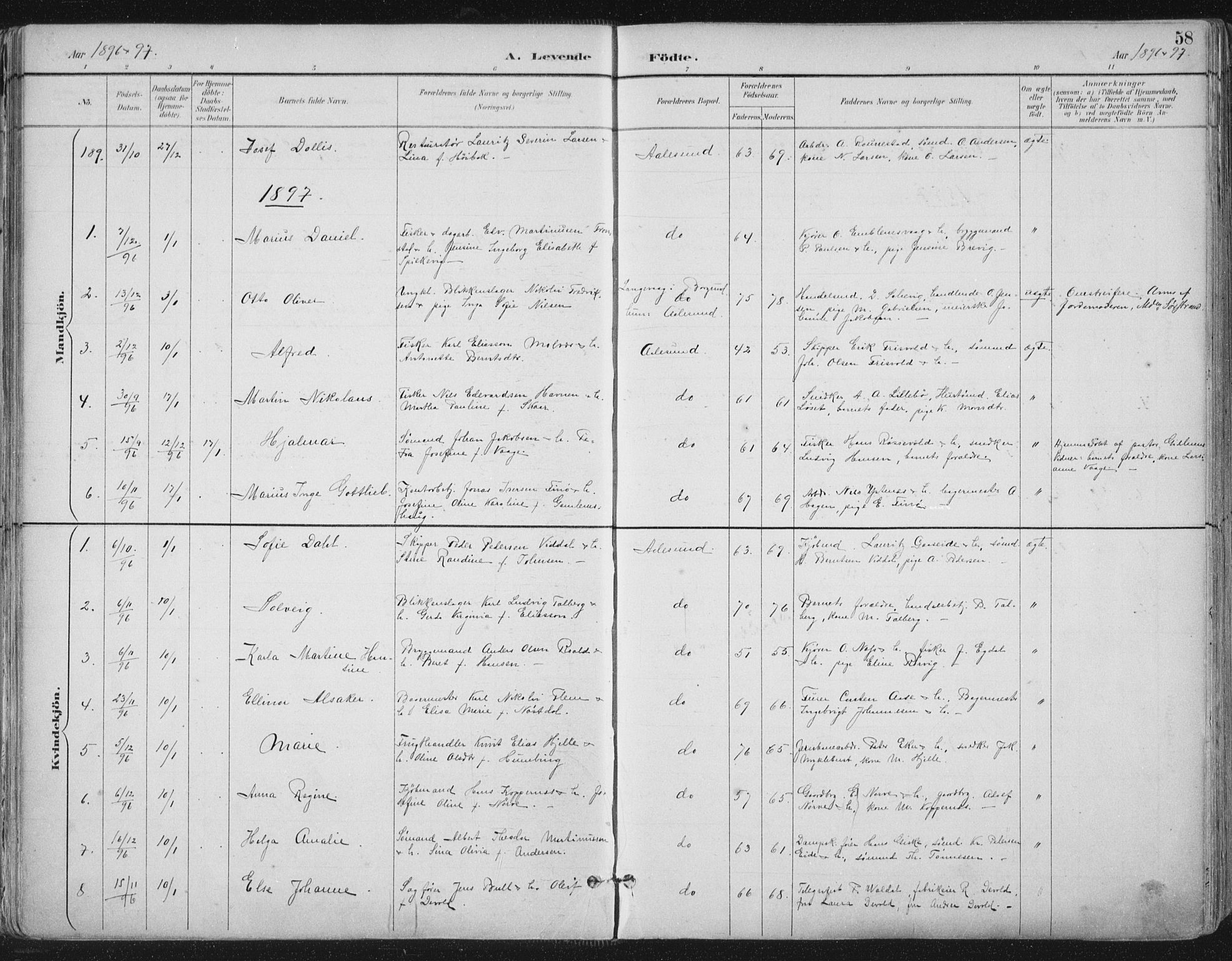 Ministerialprotokoller, klokkerbøker og fødselsregistre - Møre og Romsdal, SAT/A-1454/529/L0456: Parish register (official) no. 529A06, 1894-1906, p. 58