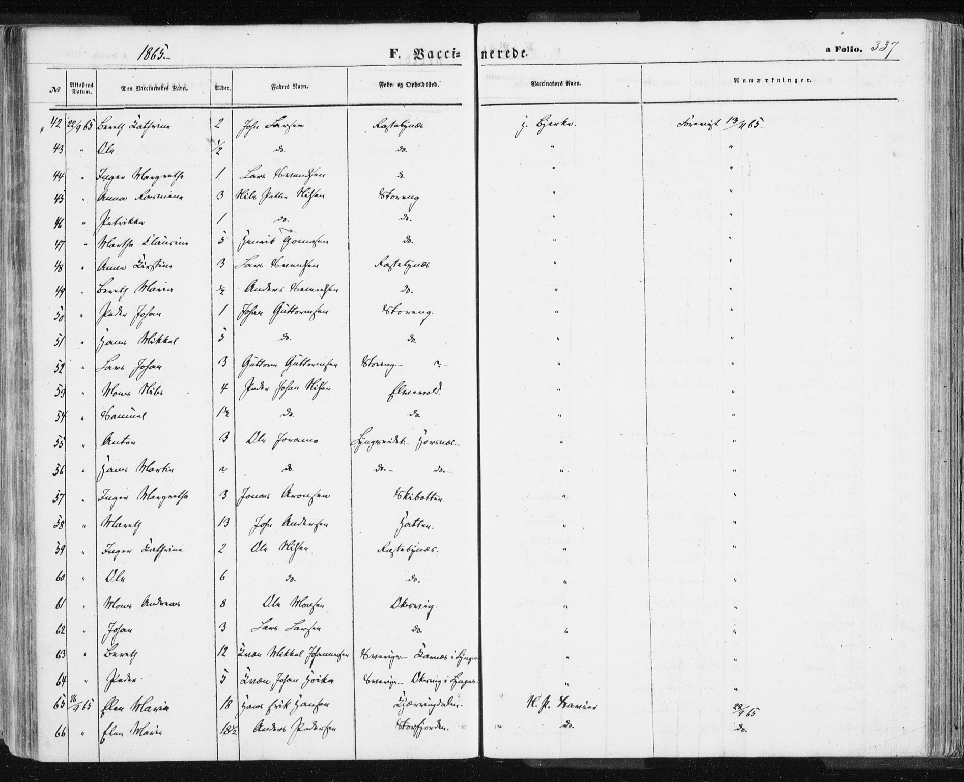 Lyngen sokneprestembete, AV/SATØ-S-1289/H/He/Hea/L0005kirke: Parish register (official) no. 5, 1859-1869, p. 337