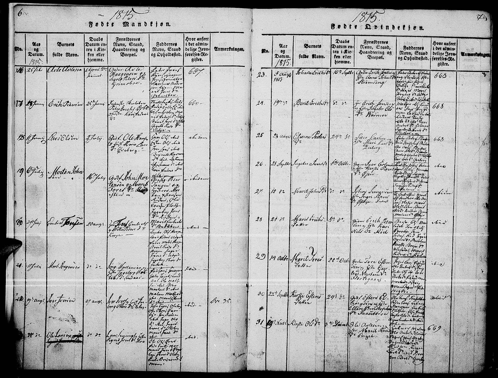 Tynset prestekontor, SAH/PREST-058/H/Ha/Haa/L0018: Parish register (official) no. 18, 1815-1829, p. 6-7