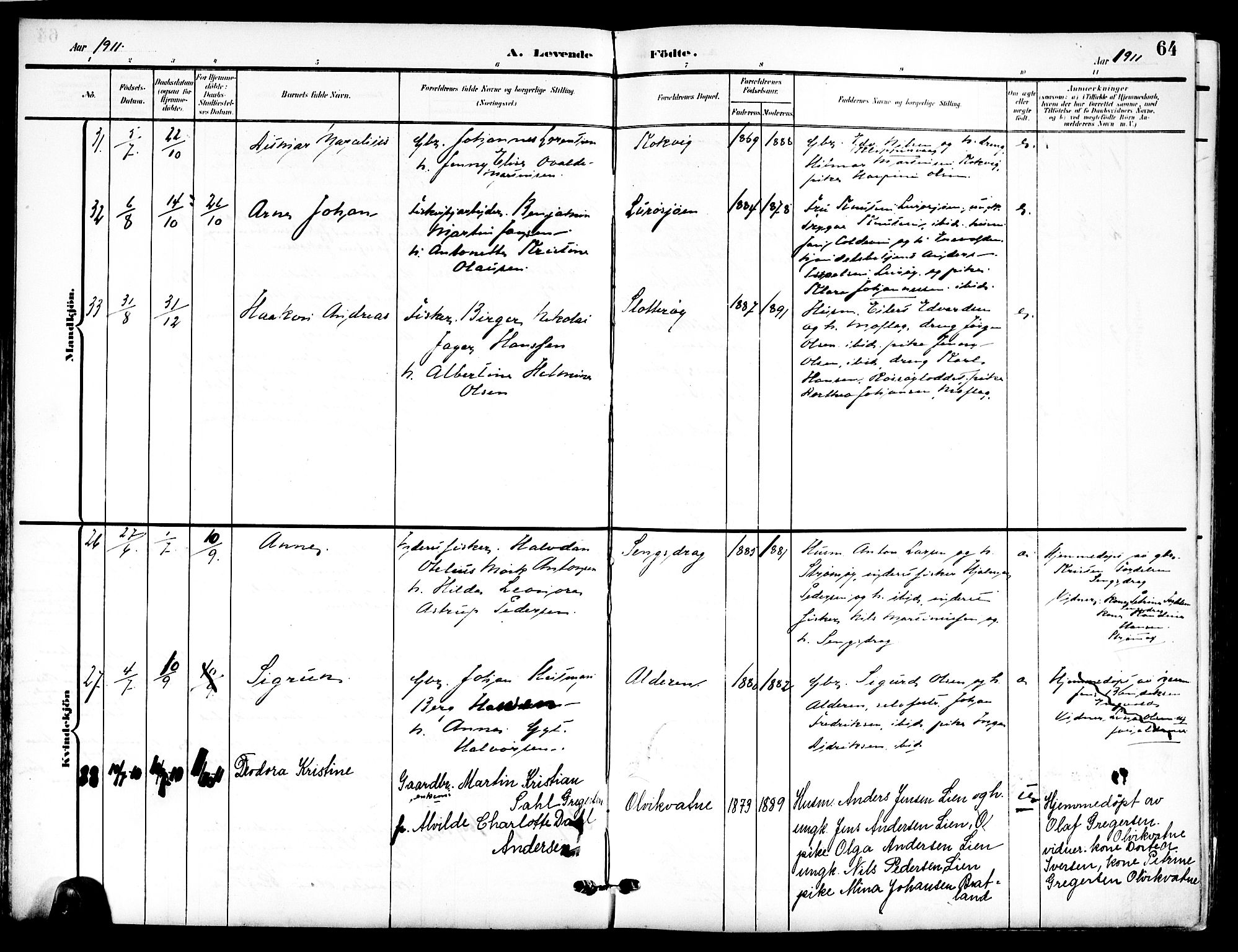 Ministerialprotokoller, klokkerbøker og fødselsregistre - Nordland, SAT/A-1459/839/L0569: Parish register (official) no. 839A06, 1903-1922, p. 64