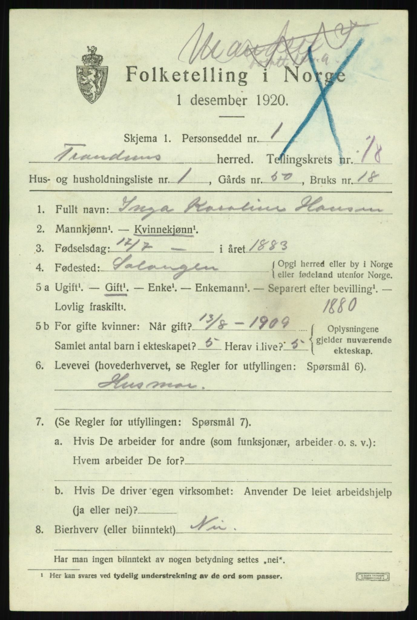 SATØ, 1920 census for Trondenes, 1920, p. 12245