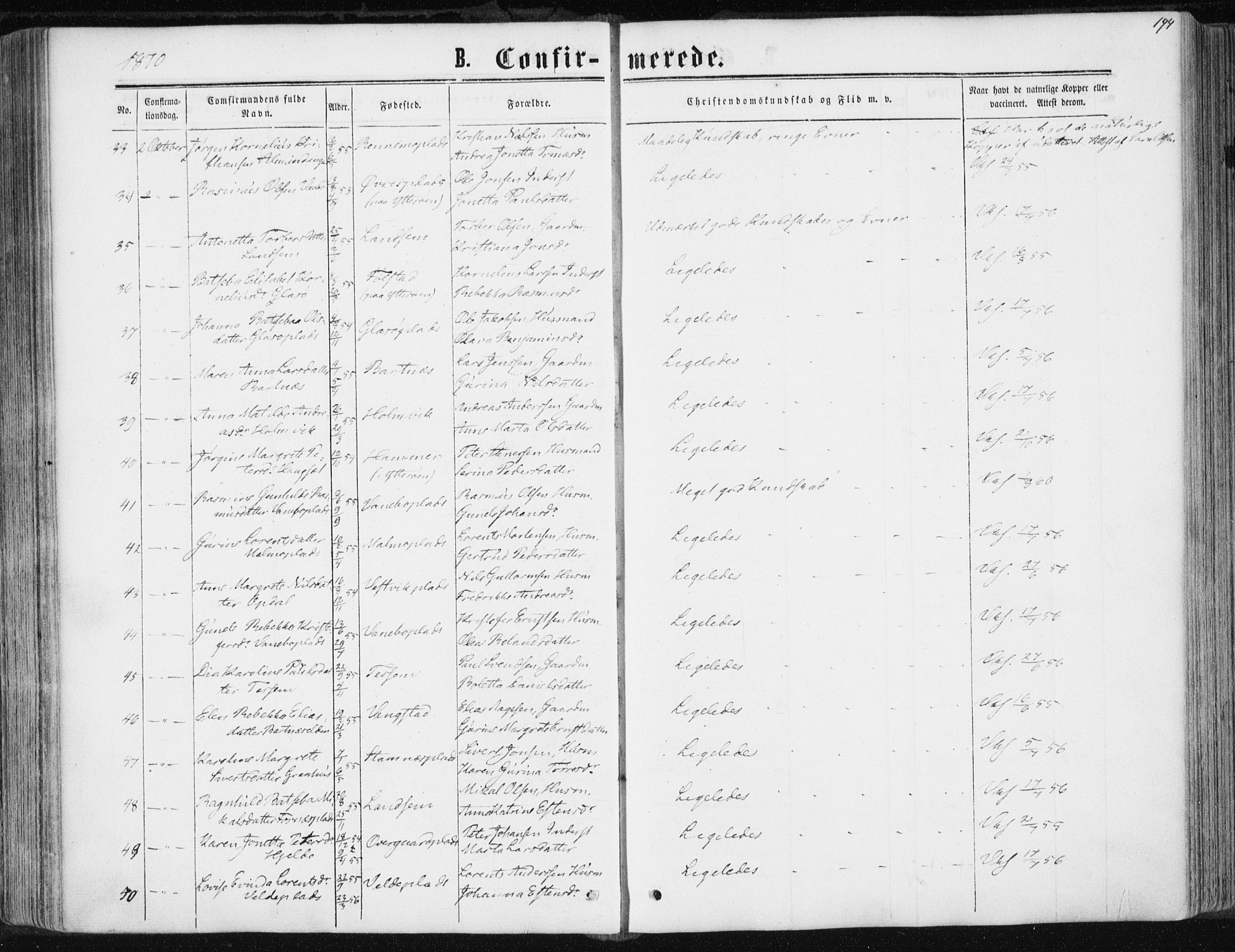 Ministerialprotokoller, klokkerbøker og fødselsregistre - Nord-Trøndelag, AV/SAT-A-1458/741/L0394: Parish register (official) no. 741A08, 1864-1877, p. 194