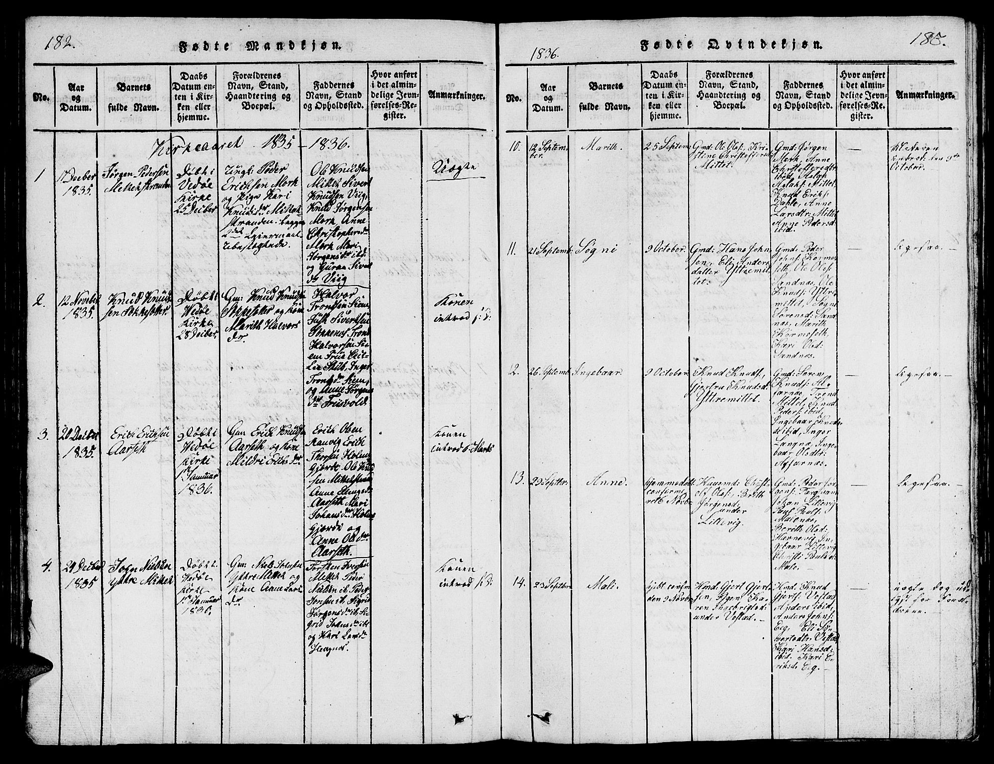 Ministerialprotokoller, klokkerbøker og fødselsregistre - Møre og Romsdal, AV/SAT-A-1454/547/L0610: Parish register (copy) no. 547C01, 1818-1839, p. 182-183