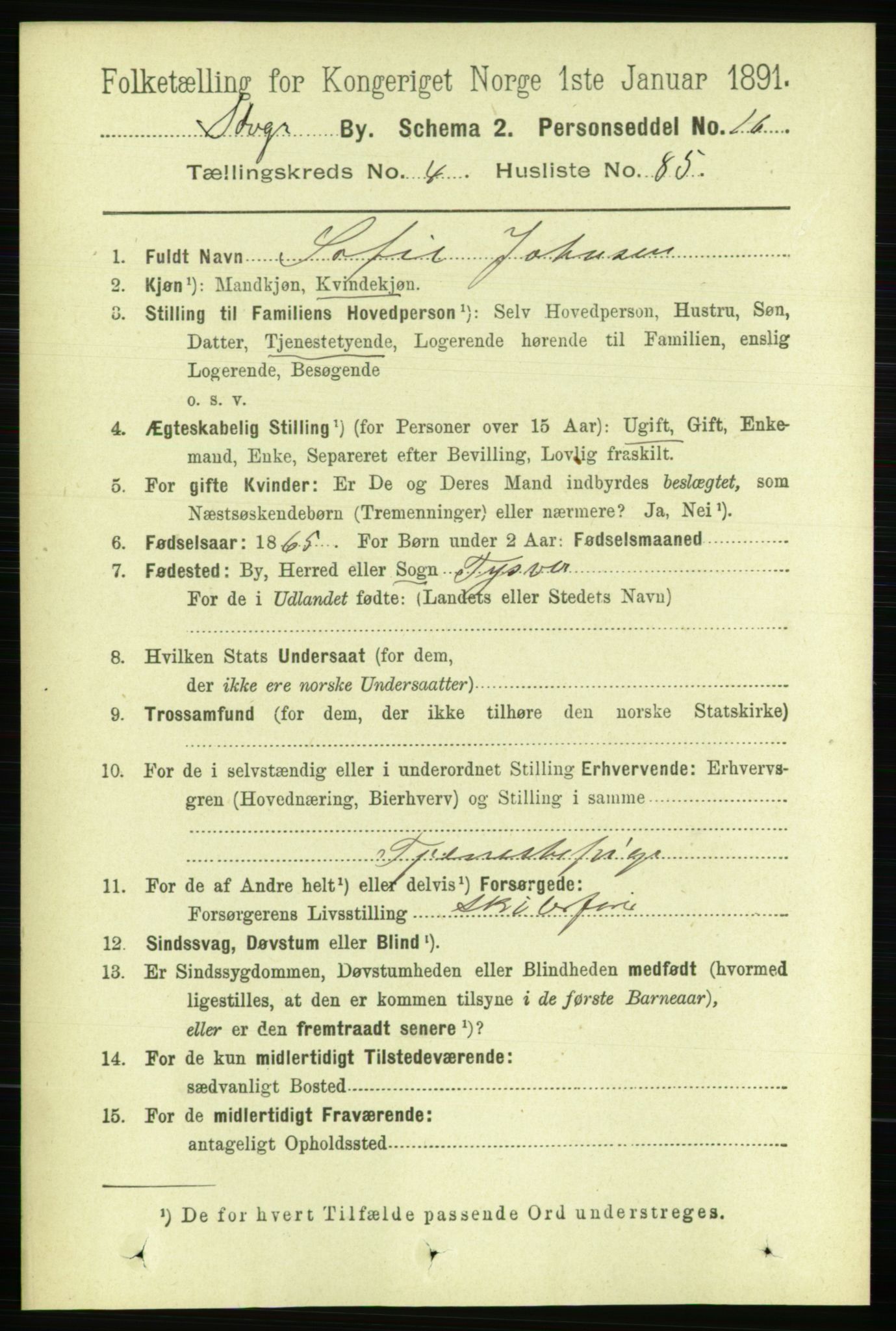 RA, 1891 census for 1103 Stavanger, 1891, p. 8583