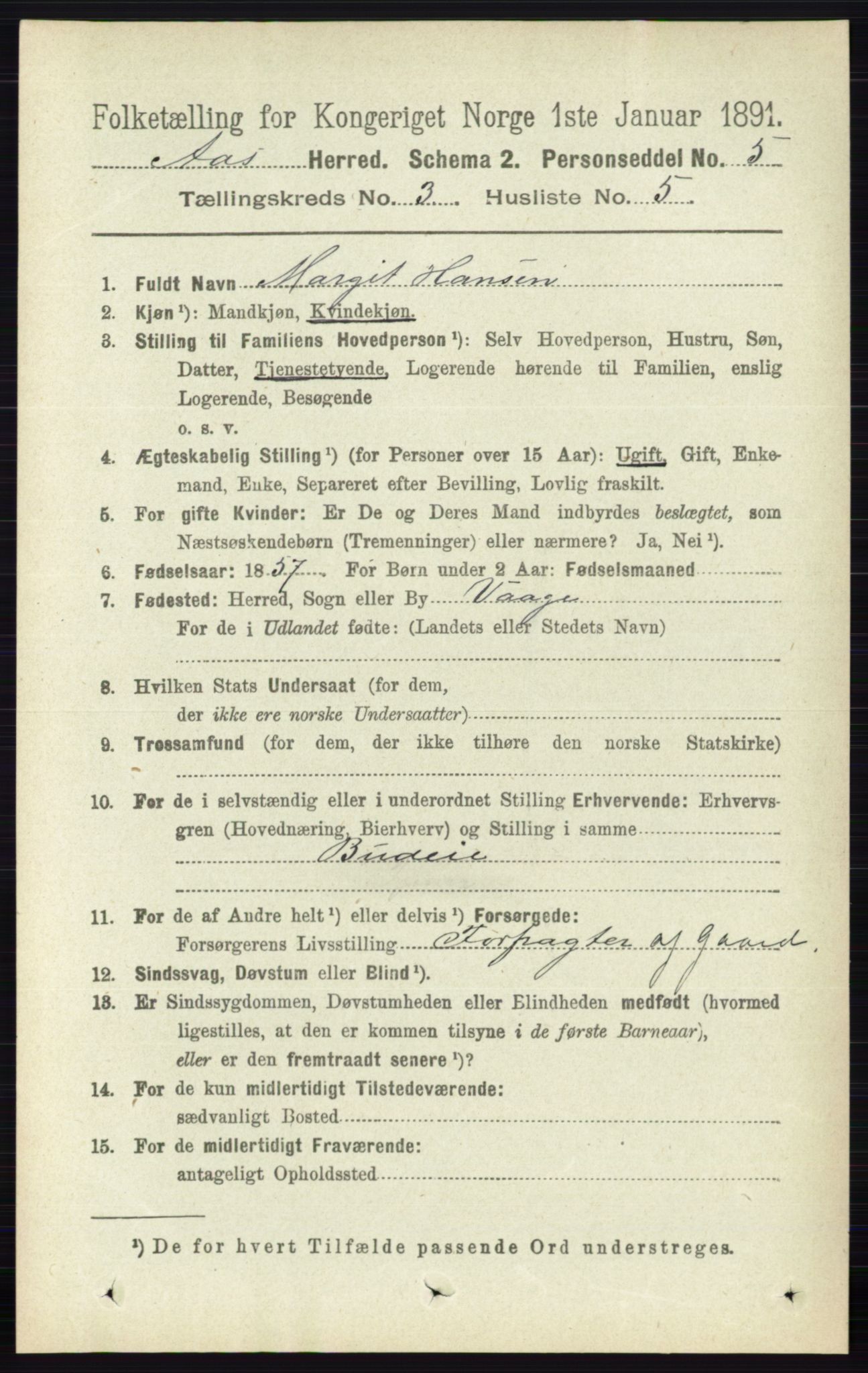 RA, 1891 census for 0214 Ås, 1891, p. 2160