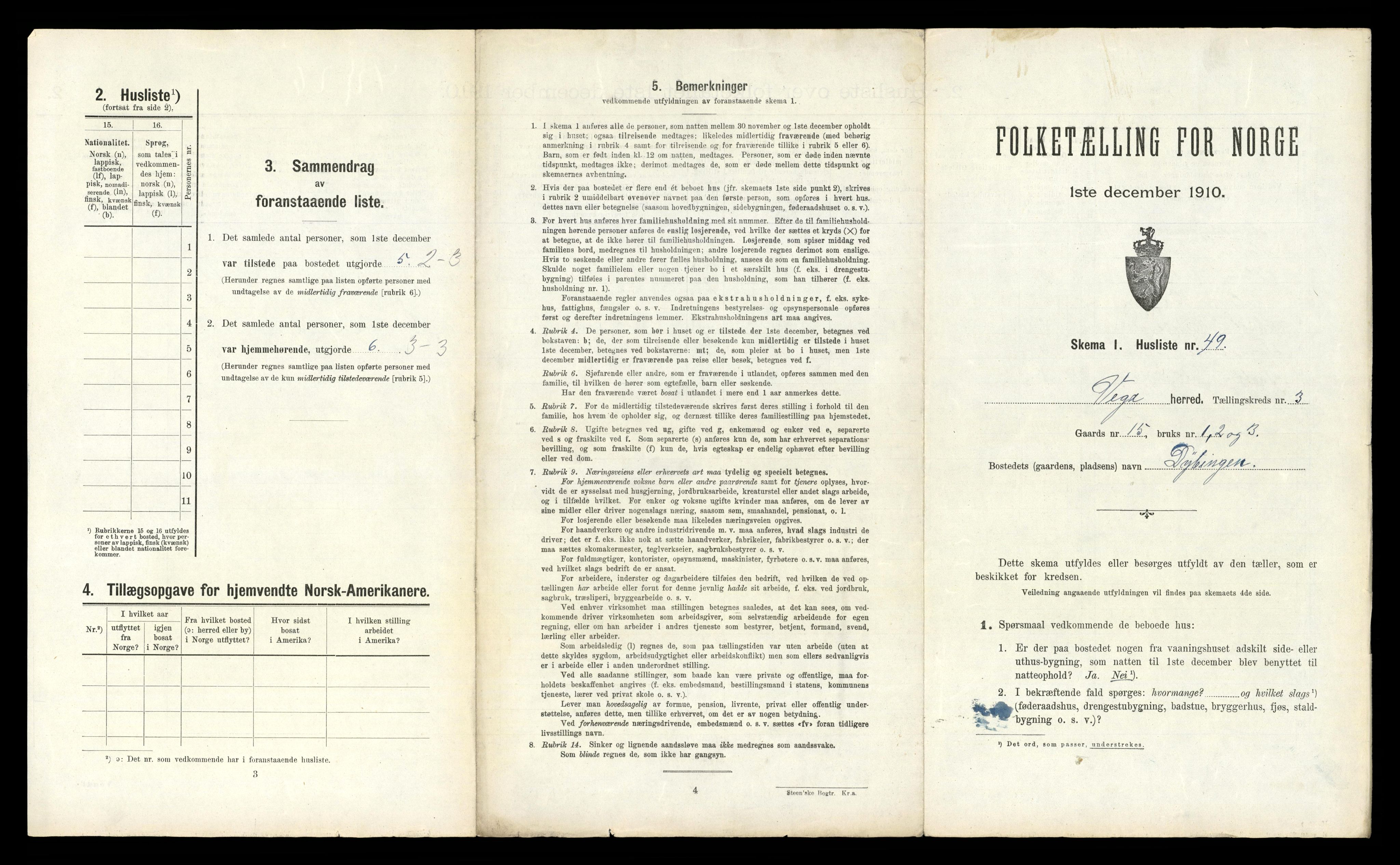 RA, 1910 census for Vega, 1910, p. 288