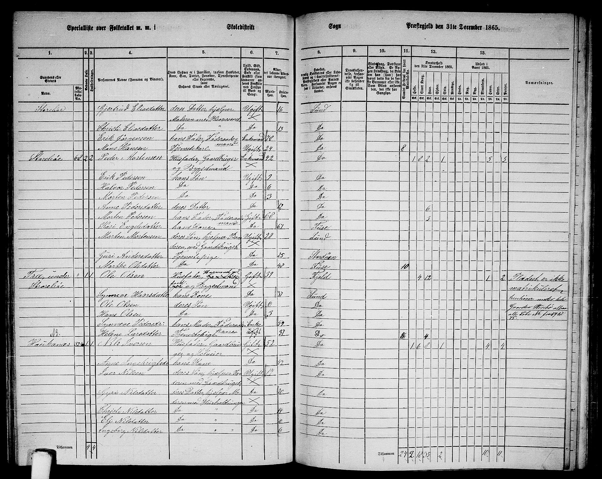 RA, 1865 census for Sund, 1865, p. 121