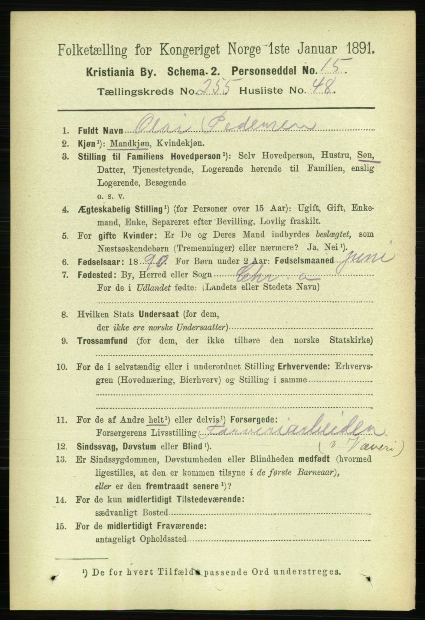 RA, 1891 census for 0301 Kristiania, 1891, p. 155528