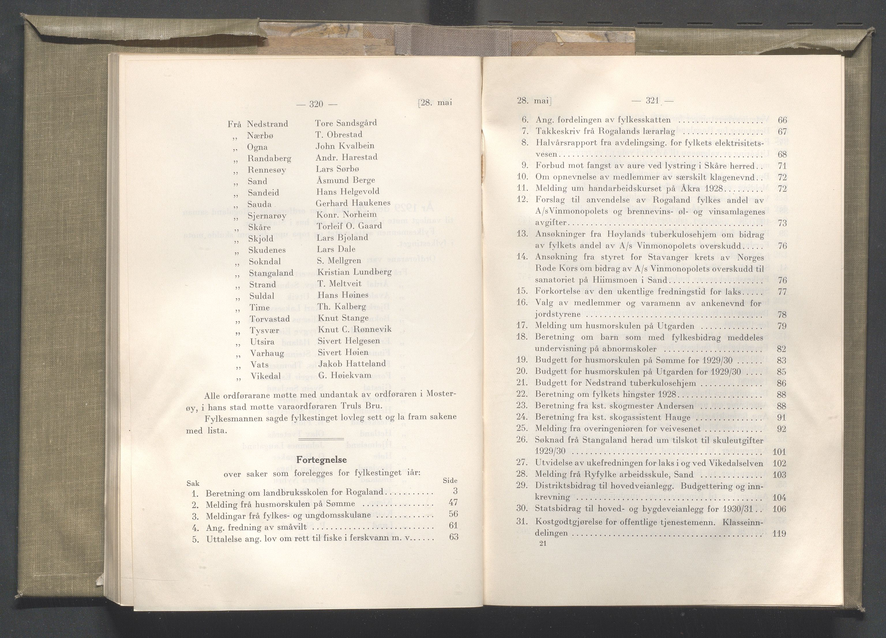 Rogaland fylkeskommune - Fylkesrådmannen , IKAR/A-900/A/Aa/Aaa/L0048: Møtebok , 1929, p. 320-321