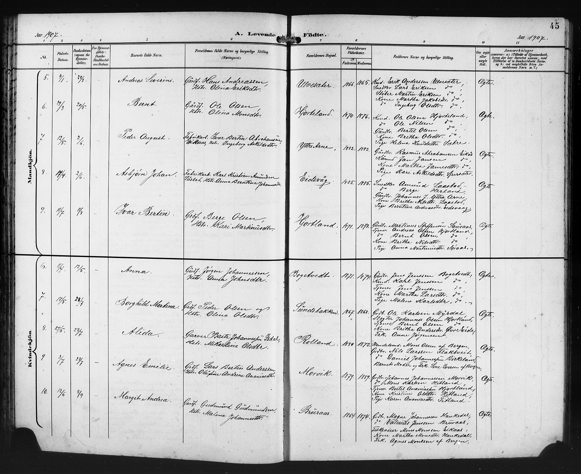 Åsane sokneprestembete, AV/SAB-A-79401/H/Hab: Parish register (copy) no. A 3, 1899-1915, p. 45