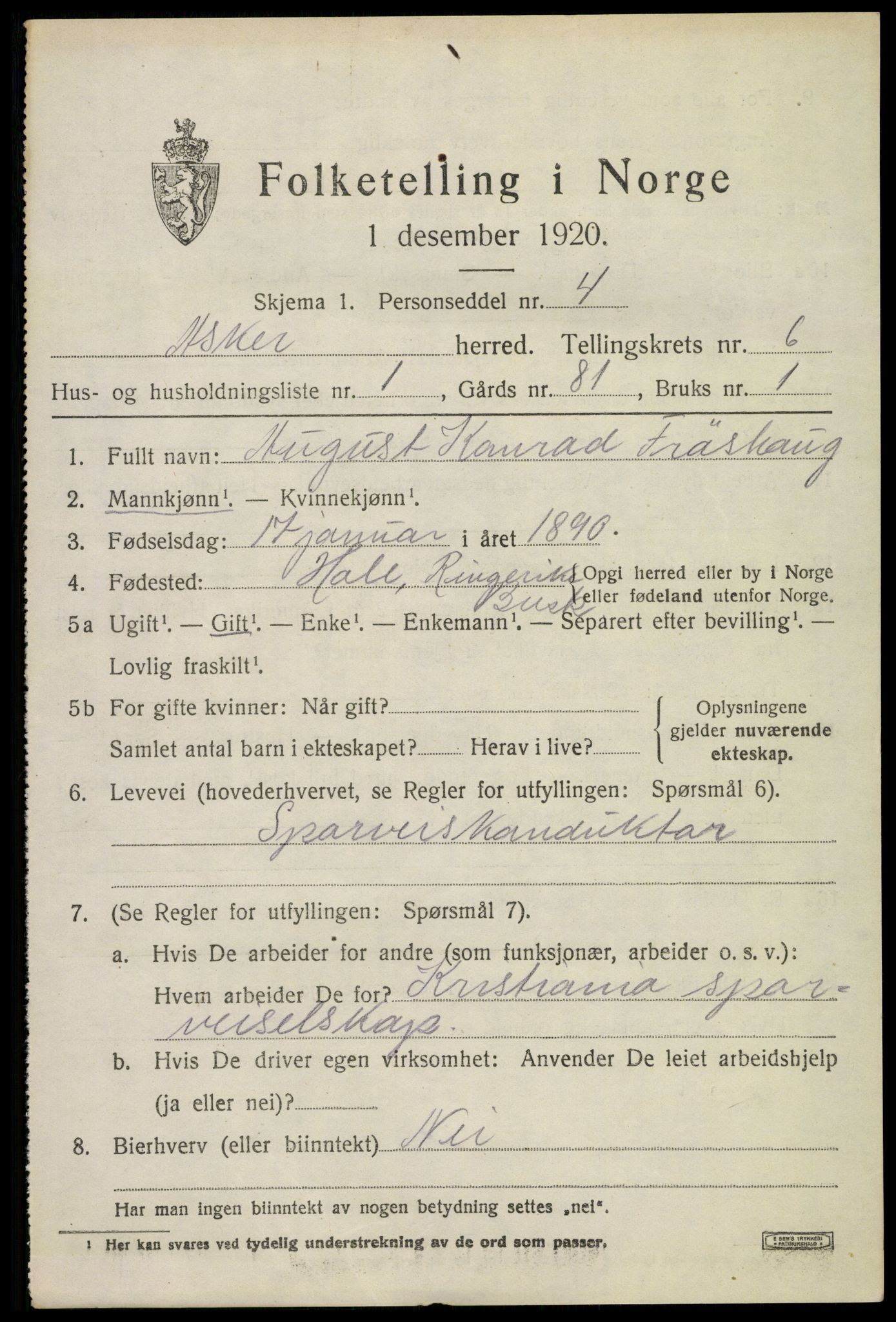 SAO, 1920 census for Asker, 1920, p. 14076