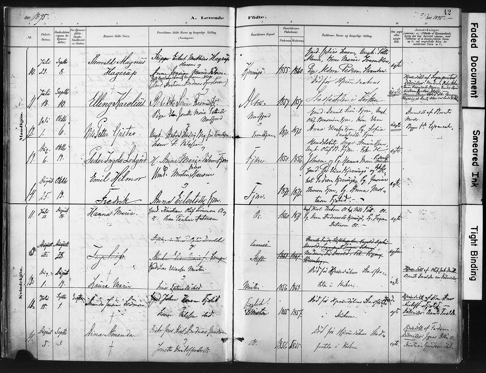 Ministerialprotokoller, klokkerbøker og fødselsregistre - Nordland, AV/SAT-A-1459/803/L0071: Parish register (official) no. 803A01, 1881-1897, p. 42