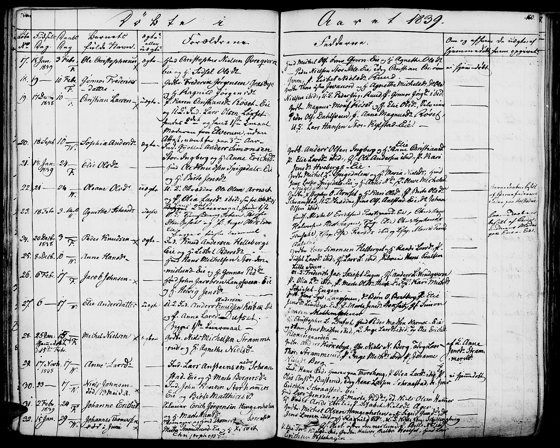 Vang prestekontor, Hedmark, SAH/PREST-008/H/Ha/Haa/L0009: Parish register (official) no. 9, 1826-1841, p. 160