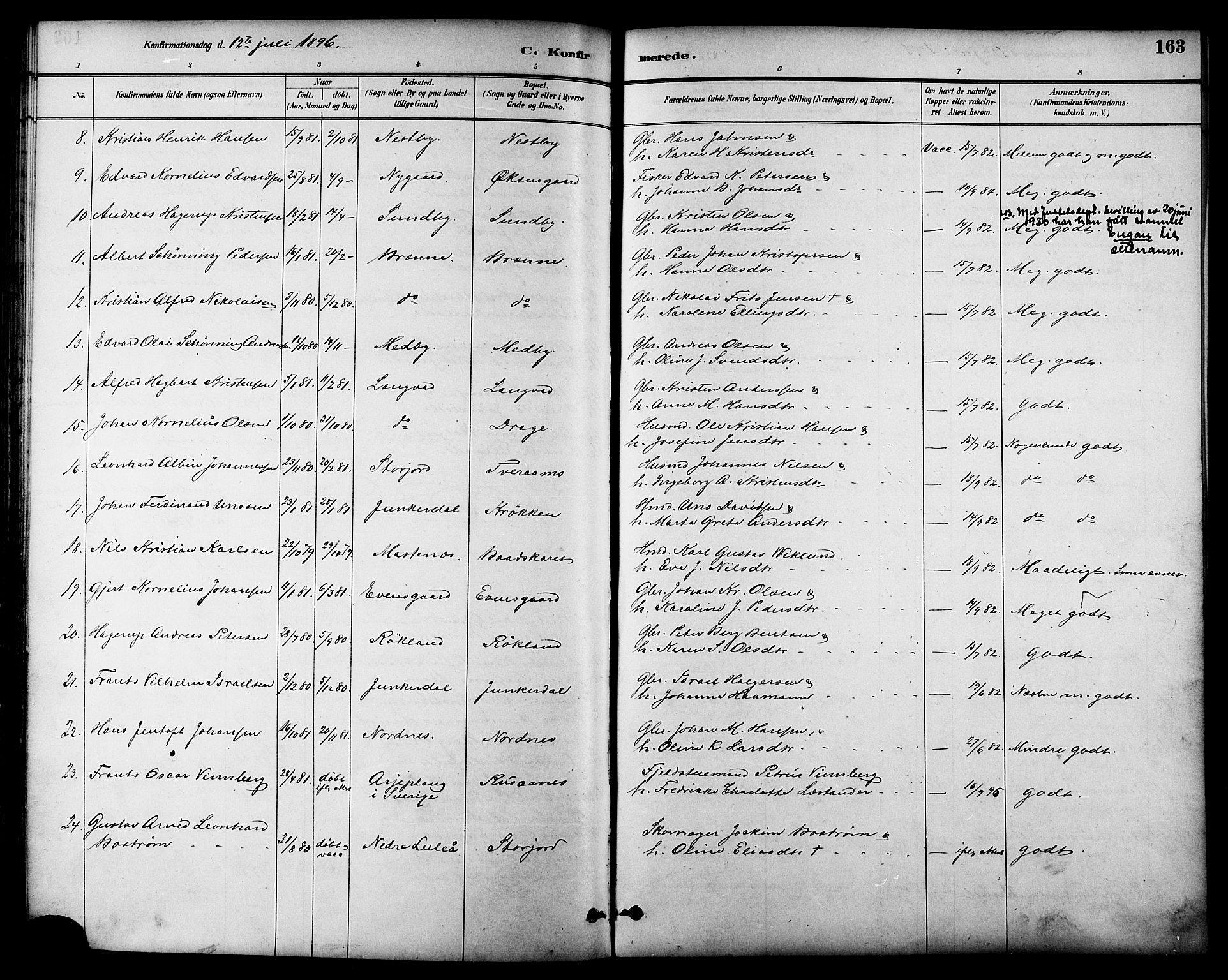 Ministerialprotokoller, klokkerbøker og fødselsregistre - Nordland, AV/SAT-A-1459/847/L0669: Parish register (official) no. 847A09, 1887-1901, p. 163