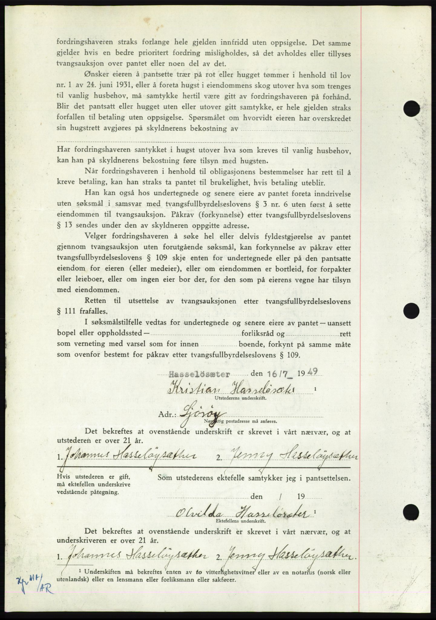 Nordmøre sorenskriveri, AV/SAT-A-4132/1/2/2Ca: Mortgage book no. B102, 1949-1949, Diary no: : 2398/1949