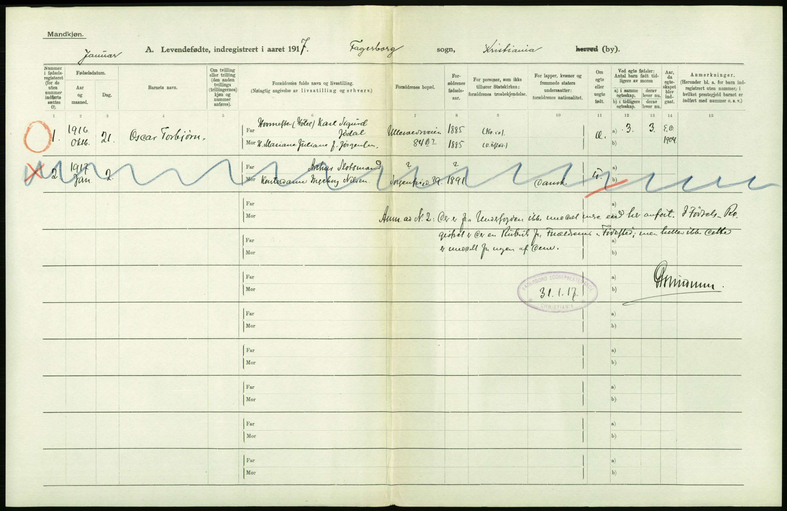 Statistisk sentralbyrå, Sosiodemografiske emner, Befolkning, AV/RA-S-2228/D/Df/Dfb/Dfbg/L0006: Kristiania: Levendefødte menn og kvinner., 1917, p. 66