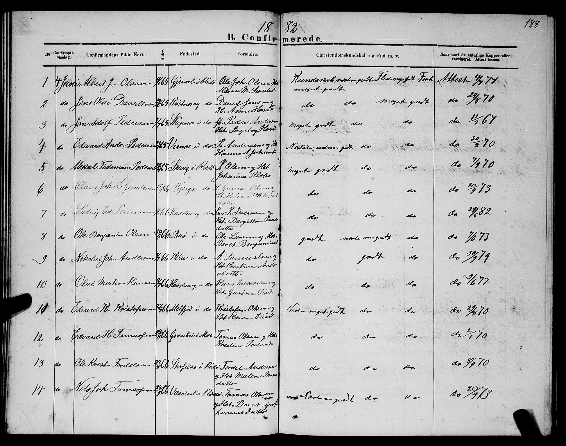 Ministerialprotokoller, klokkerbøker og fødselsregistre - Nordland, SAT/A-1459/841/L0620: Parish register (copy) no. 841C04, 1877-1896, p. 188
