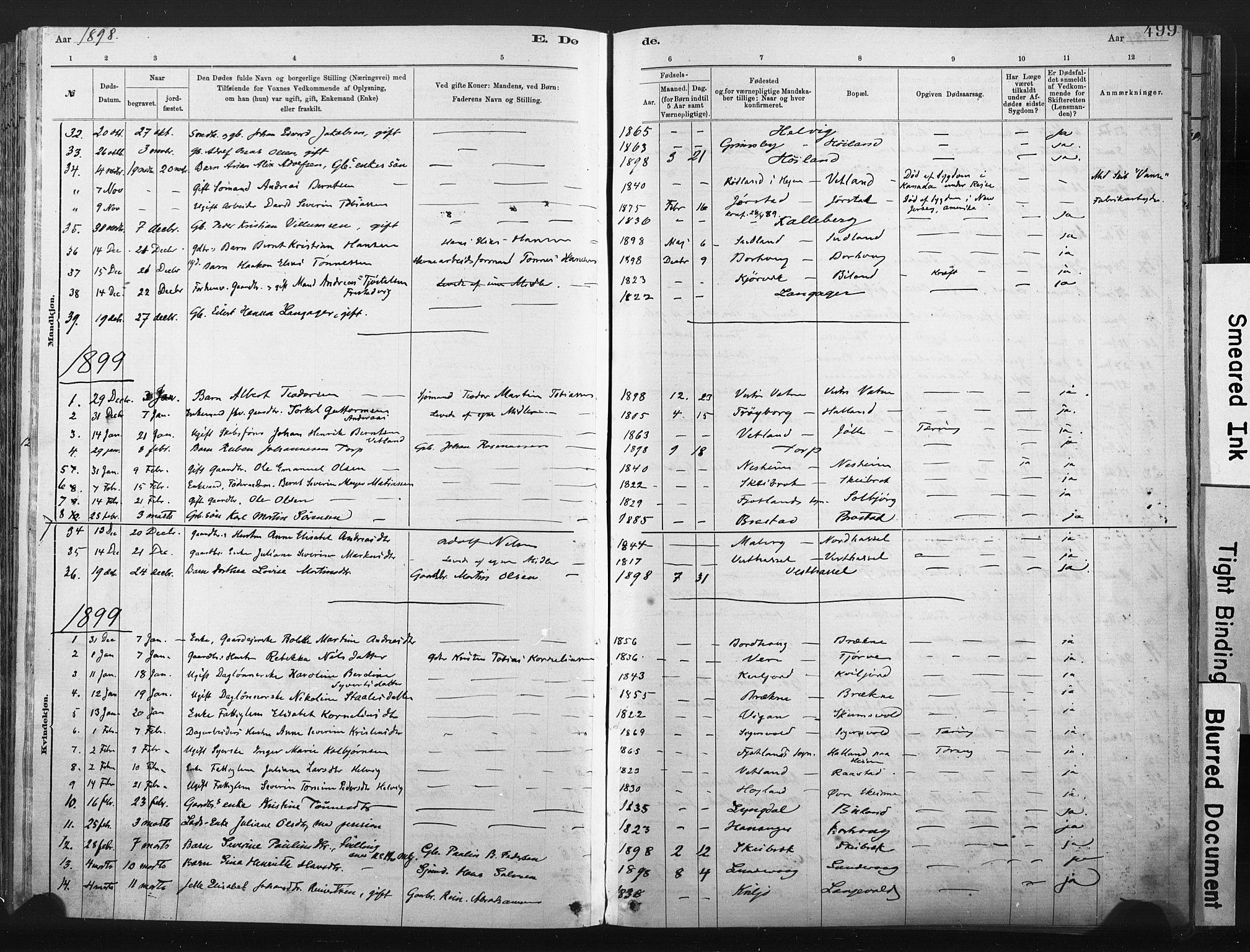 Lista sokneprestkontor, SAK/1111-0027/F/Fa/L0012: Parish register (official) no. A 12, 1879-1903, p. 499