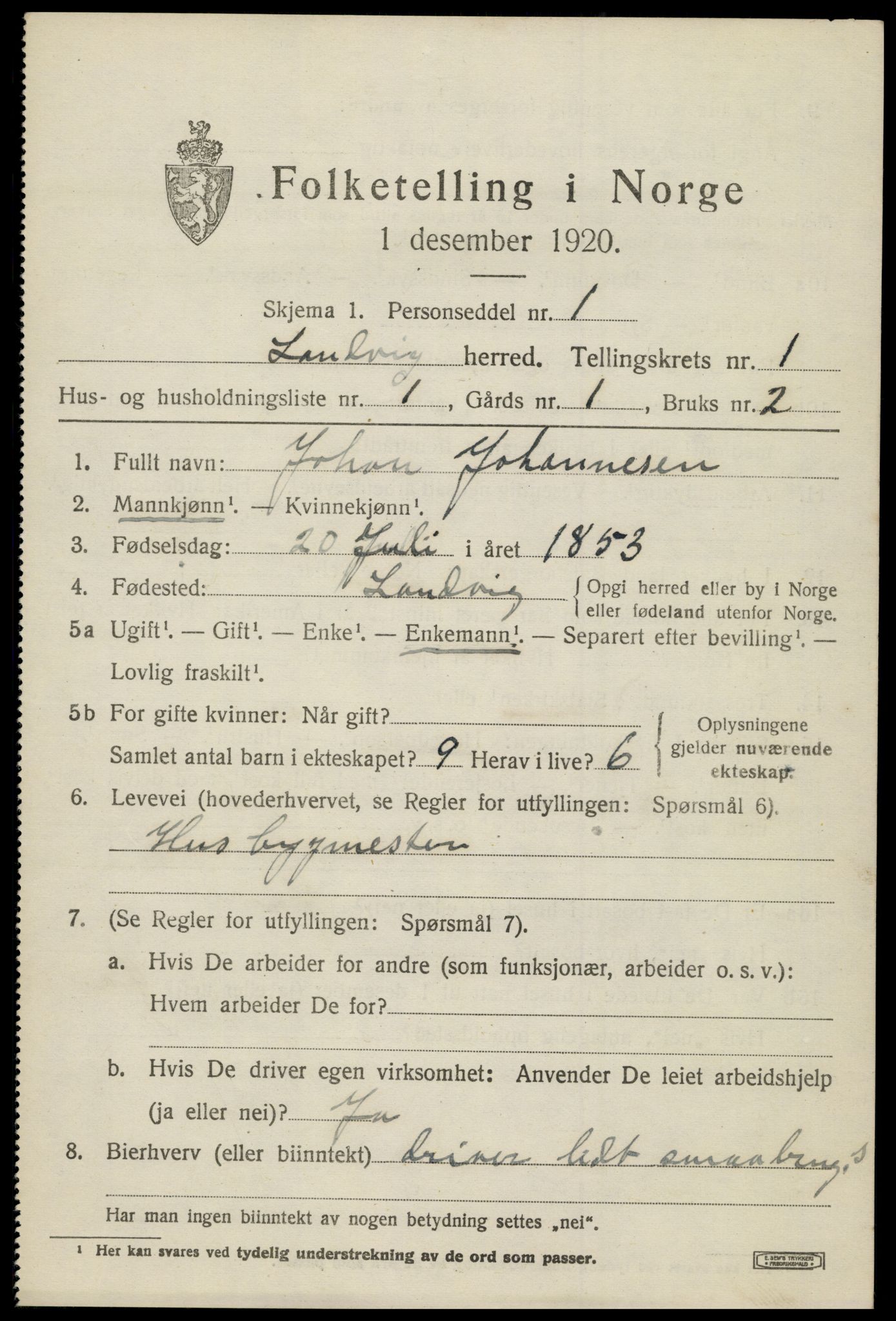 SAK, 1920 census for Landvik, 1920, p. 906