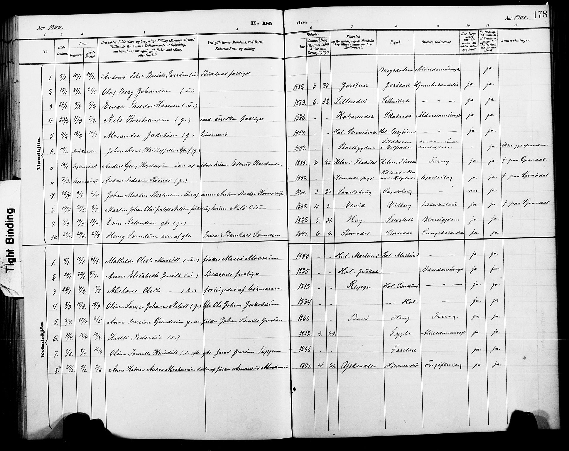 Ministerialprotokoller, klokkerbøker og fødselsregistre - Nordland, AV/SAT-A-1459/881/L1168: Parish register (copy) no. 881C05, 1900-1911, p. 178