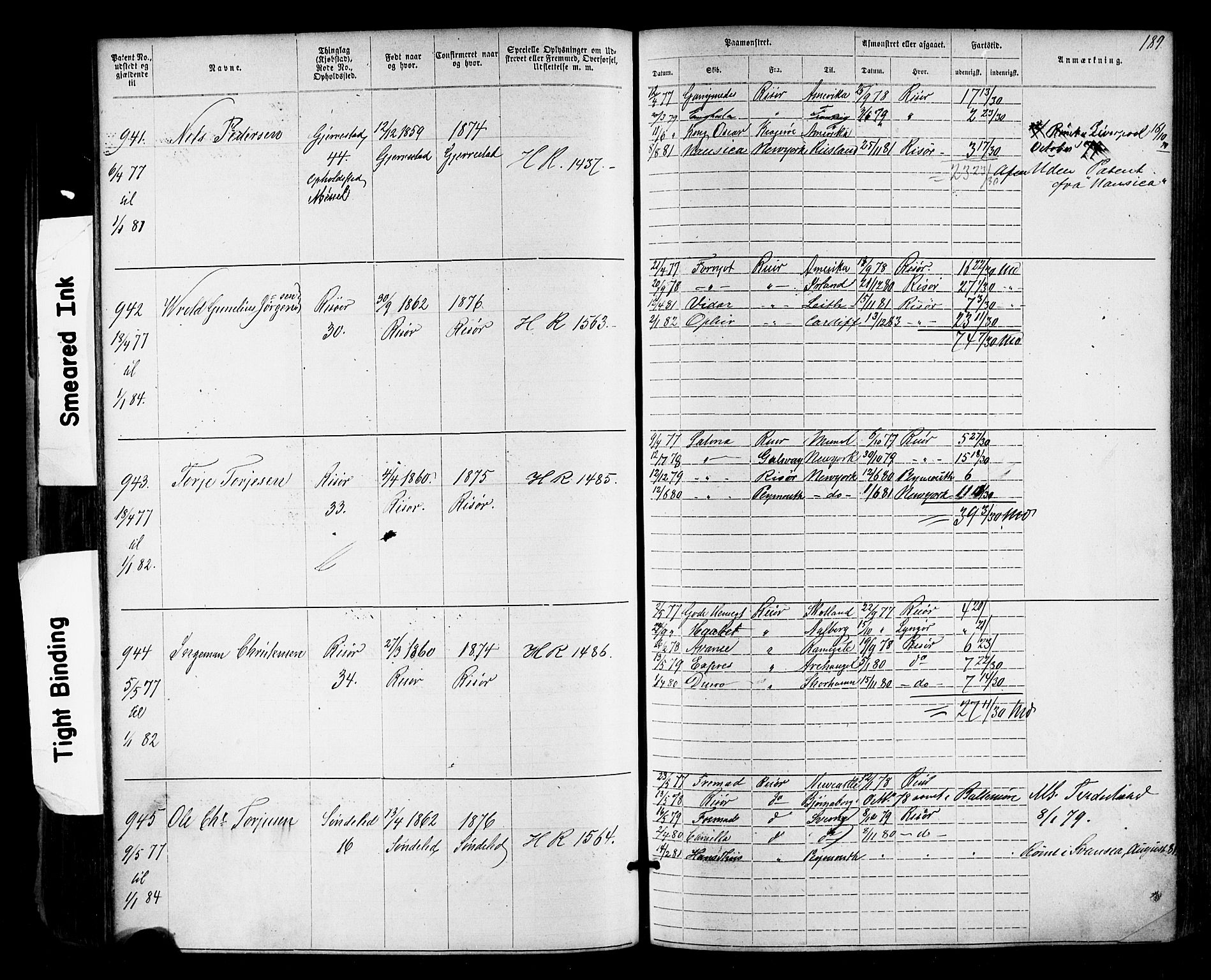Risør mønstringskrets, SAK/2031-0010/F/Fa/L0003: Annotasjonsrulle nr 1-1913 med register, T-7, 1863-1899, p. 125