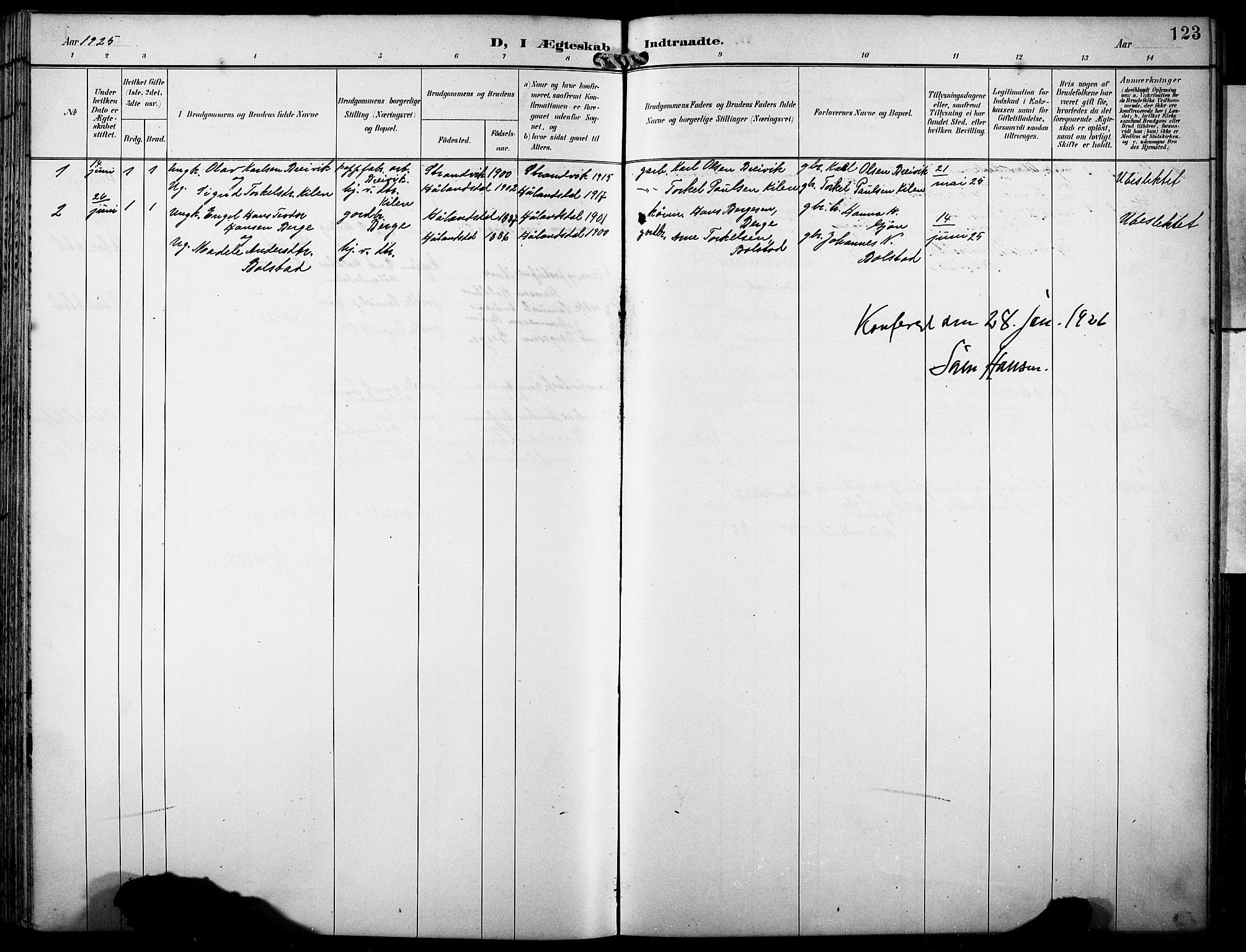 Fusa sokneprestembete, SAB/A-75401/H/Hab: Parish register (copy) no. B 2, 1897-1930, p. 123